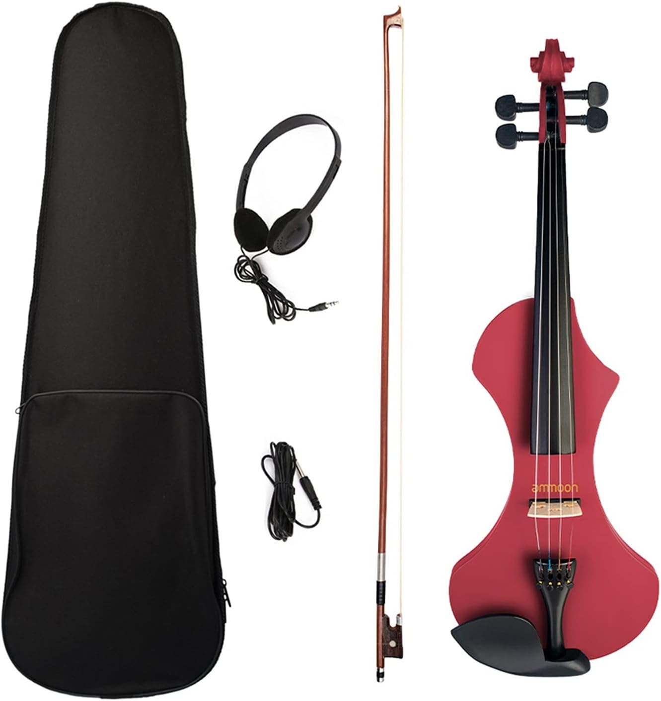 Violin Electric Violin Solid Wood Brazilian Wood Bow Earphone Carrying Bag Audio Cable Stringed Instrument Cello Kit (Color : Red)
