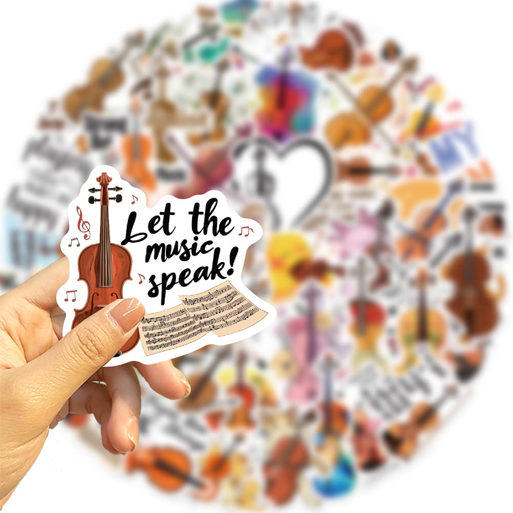 50Pcs Violin Stickers Musical Instrument Waterproof Vinyl Decals | Peel and Stick waterproof sun-proof removable Reusable for Water Bottles Laptop Mobile Phone Skateboard Guitar Decoration