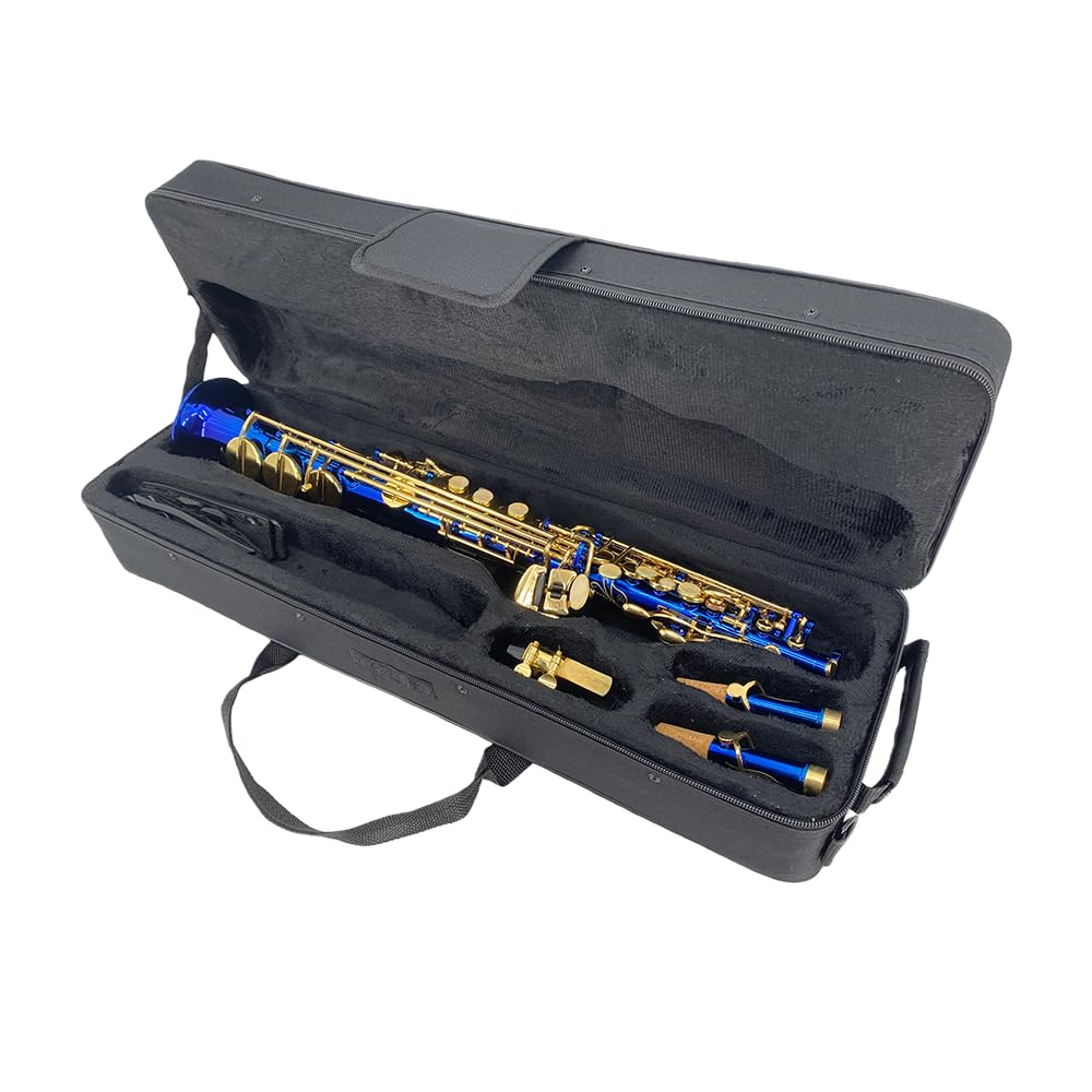 Bb Straight Soprano Saxophone–Gold Lacquer Finish, Ergonomic Design with Case, Mouthpiece, Neck Strap & Accessories, Ideal for Beginners & Advanced Players（Golden）
