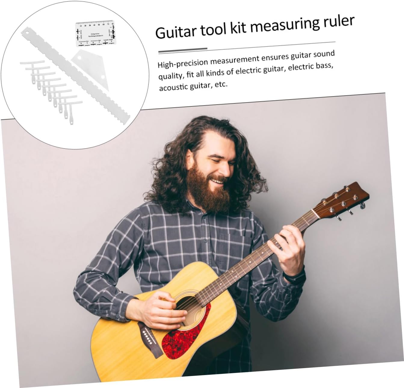12pcs Guitar Luthier Tool Kit with String Action Gauge Notched Radius Gauge Fret Rocker Ruler for Electric Guitar Bass Acoustic Setup Portable and Compact Repair Measuring Tools