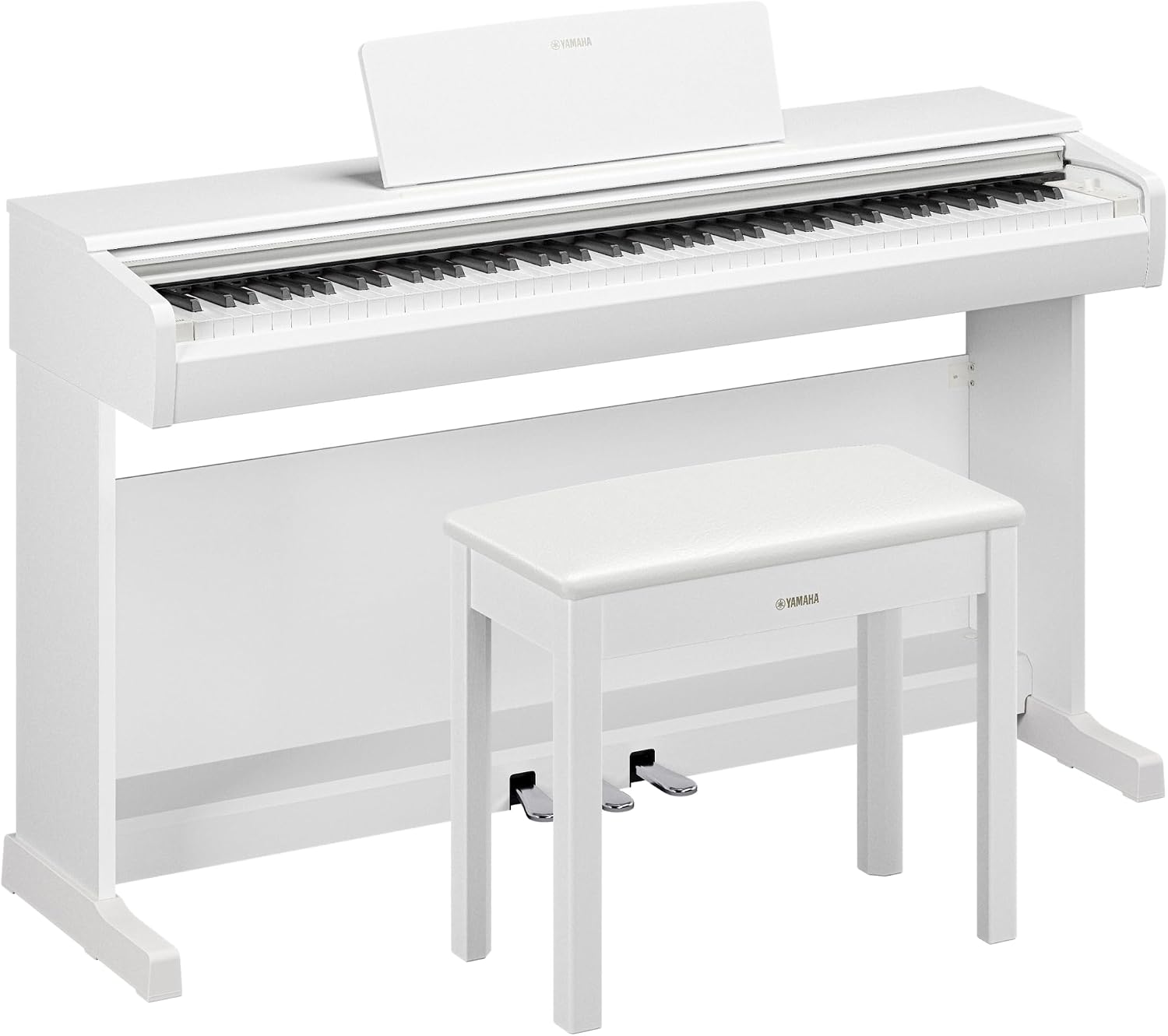 Yamaha Arius Series 88-Key Weighted Digital Piano Keyboard for Beginners, Full Size, Grand Piano Sound, 3-Pedal Unit, Bench Included, Classic Upright Design in White, YDP-146WH
