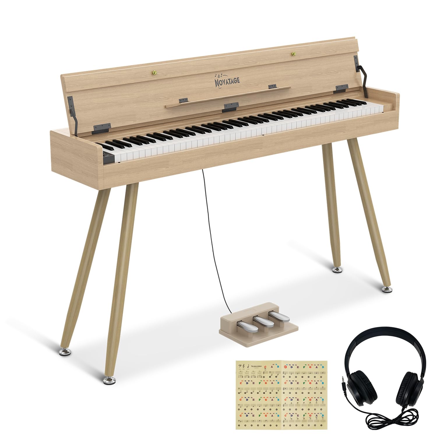 88 Key Digital Piano Keyboard for Beginners, Fully Weighted Wooden Electric Piano with Triple Pedal, Headphone, Supports MIDI Connecting, French Dream Sound Source (Brown)