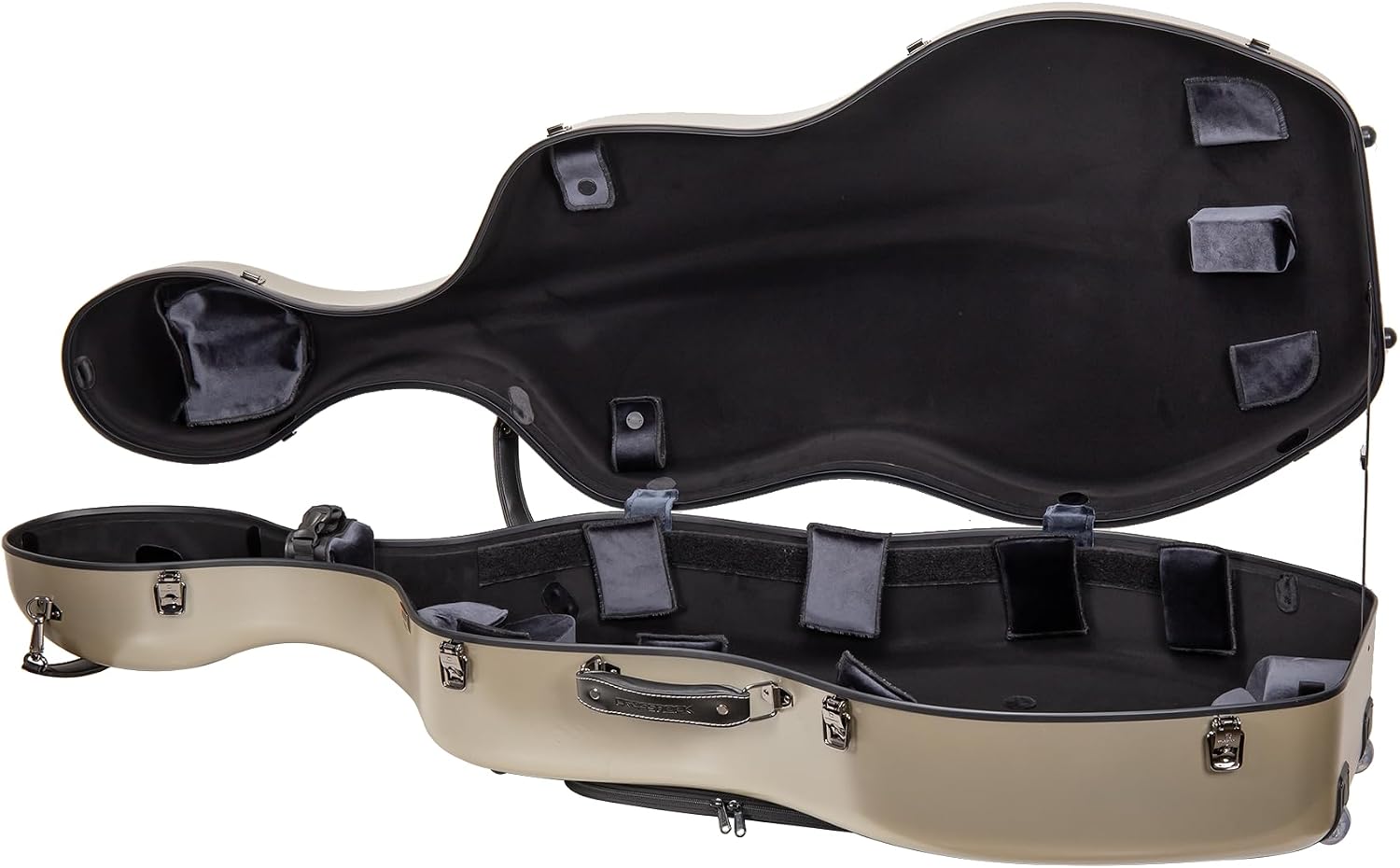 Crossrock Poly Carbon Cello Case for 4/4 Full Size | Champagne Matte Finish, Black Velvet Interior, Wheels, Music Pouch – Lightweight Protection Series
