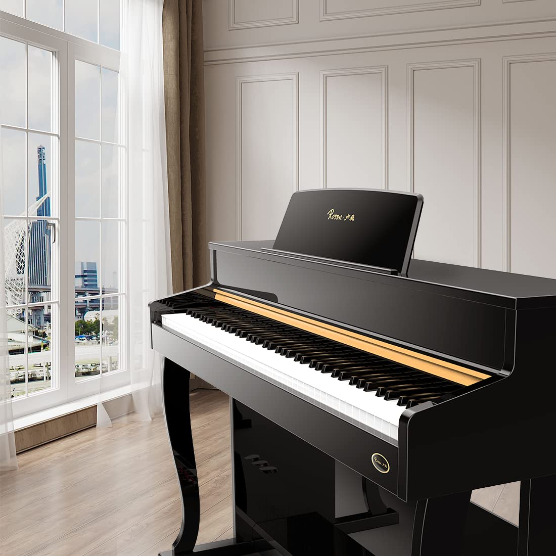 Rosen P70 Digital Piano 88 Key Home Piano Full Size Weighted Keyboard with Stand Premium Upright for Beginner Professional luxury Electric Keyboard with Triple Pedal (white)