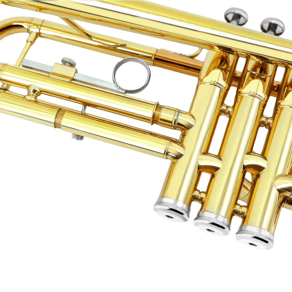 Bb Trumpet for Beginners – Standard B Flat Brass Instrument with 7C Mouthpiece, Hard Case & Cleaning Kit, Student Trumpet for Band Practice, Lessons & Gift (Golden)