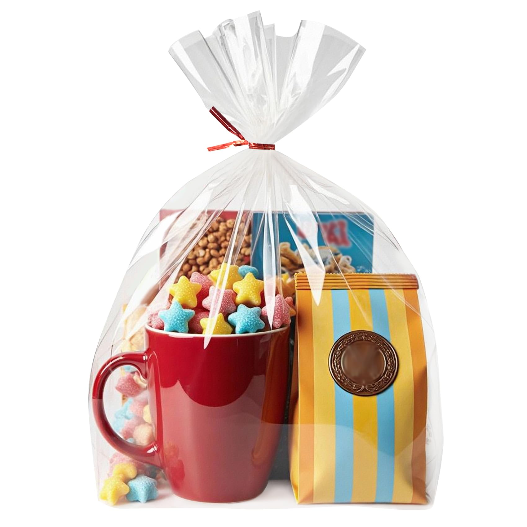 Morepack Large Cello/Cellophane Bags,30x 40 Inches Clear Basket Bags OPP Plastic Cellophane Wrap for Gift Baskets Packaging 20 Pieces (No Bow or Ribbon Included)