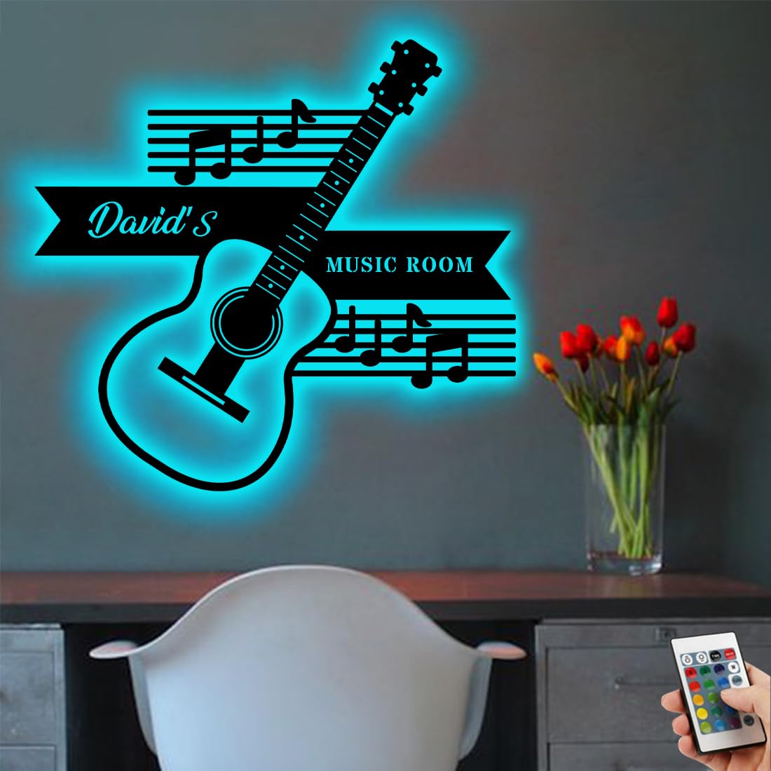 Personalzied Guitarist Name Wall Sign LED Lights Custom Cello Wall Art Music Neon Sign Electric Guitar Night Light Rock DJ LED Lamp Music Studio Plaque Musical Shed Name Plaque for Teacher