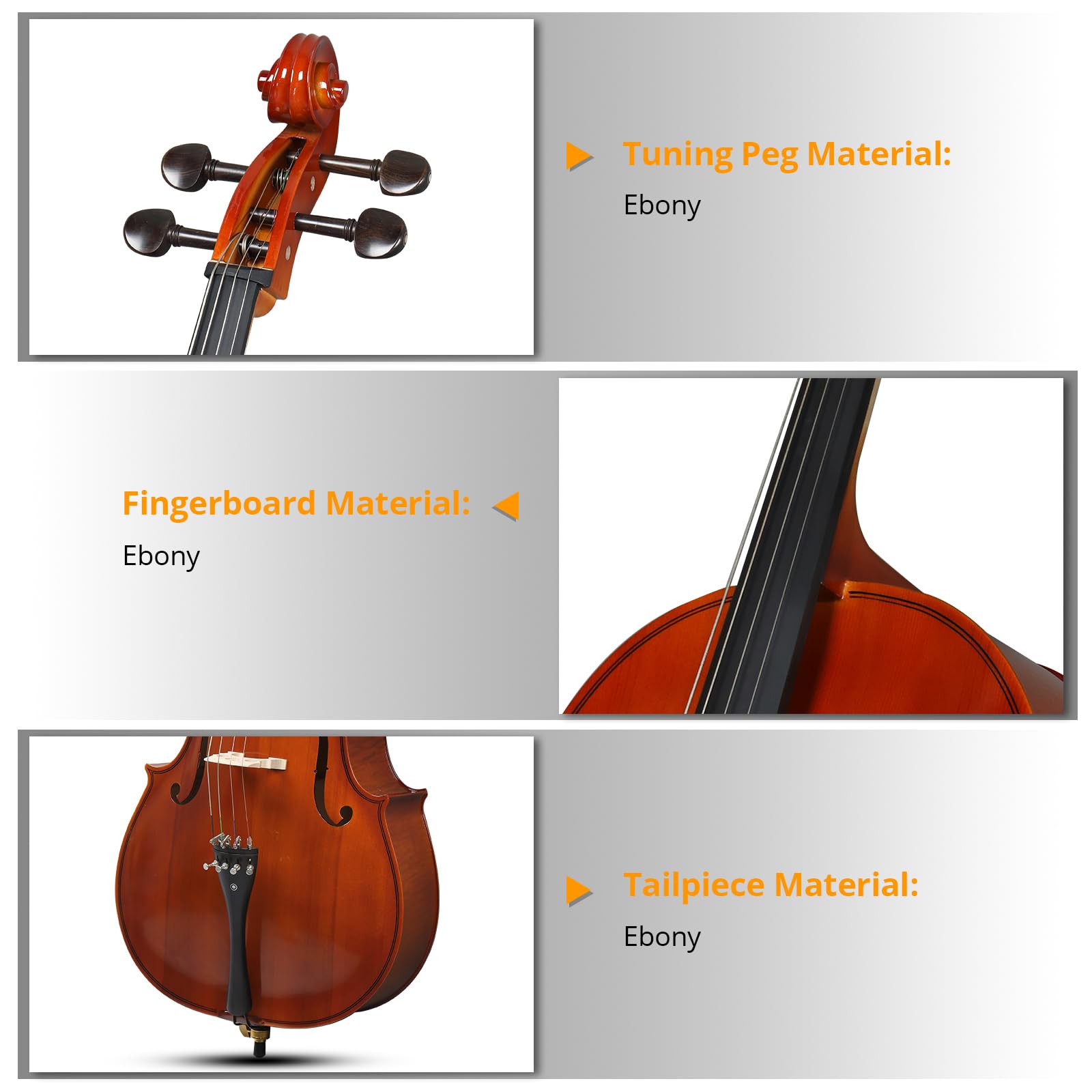 4/4 Full Size Cello Set,Professional Handmade Solid Wood Acoustic Cello with Portable Bag,Bow,Rosin,Cello Musical Instrument for Beginners & Adults (Natural)