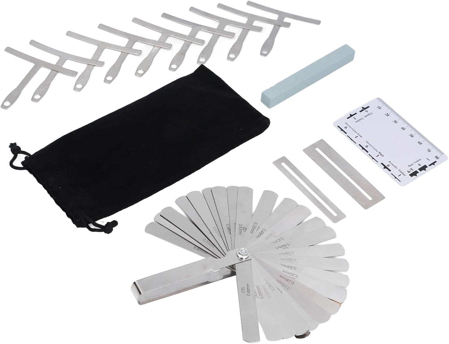 Jiawu Versatile Guitar Luthier Tool Set Efficient 32 Blade Feeler Gauge String Action Ruler for Accurate Measurements Stainless Steel Includes 9 Sizes
