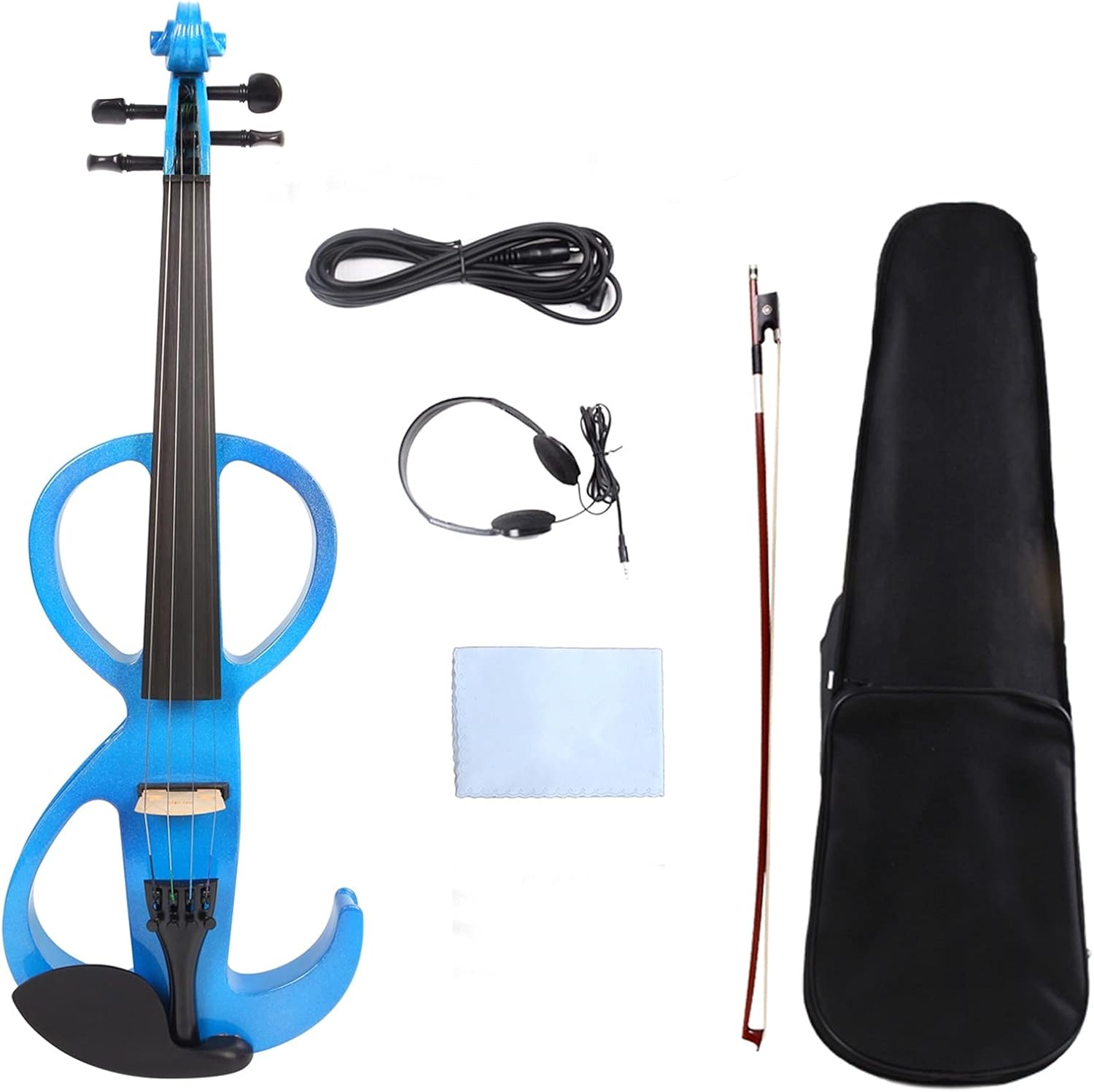 Cello Kit Violin Blue 4/4 Electric Silent Violin Hand-Made Case+Bow+Cable