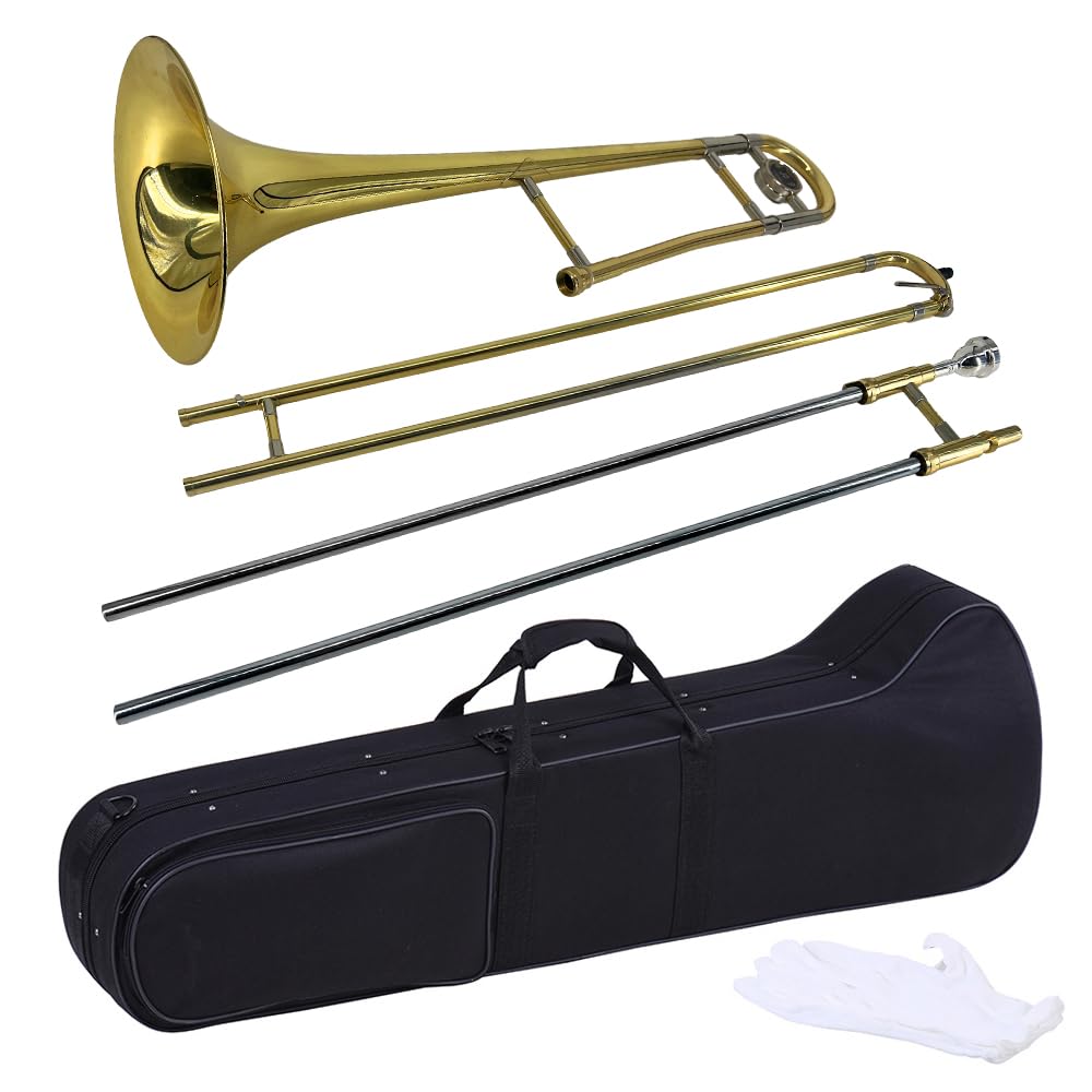 Trumpet Alto Trombone Brass Bb Tone B Flat Woodwind Instrument with Cupronickel Mouthpiece Cleaning Stick Case (Gold)