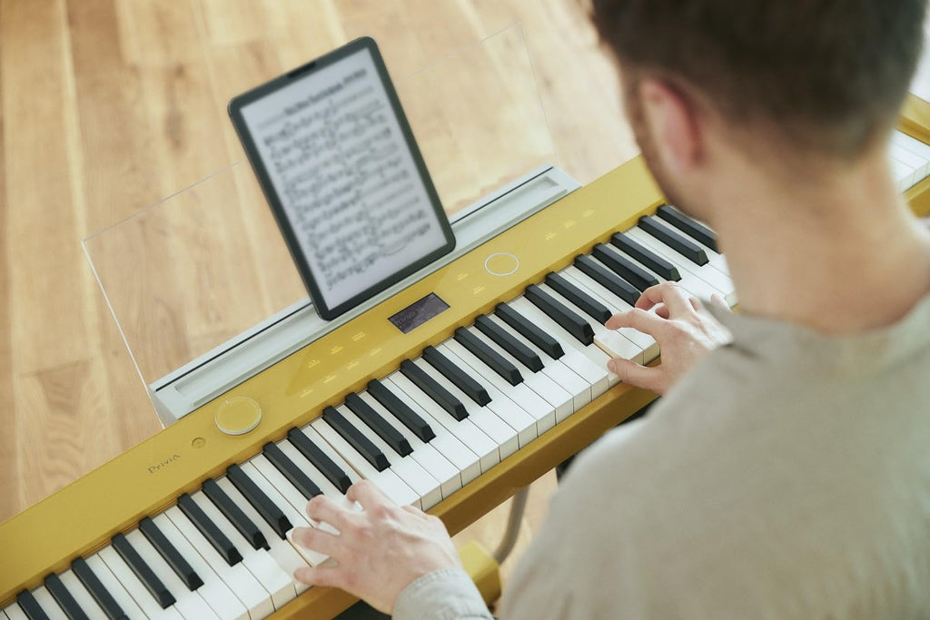 Casio Privia PX-S7000 Portable Digital Piano w/88 Hybrid Weighted Keys, 400 Tones, Touch Sensor Controls, Stand w/ 3 Pedals, Bluetooth, USB, AC Adapter, 32W Speakers, Harmonious Mustard (PX-S7000HM)