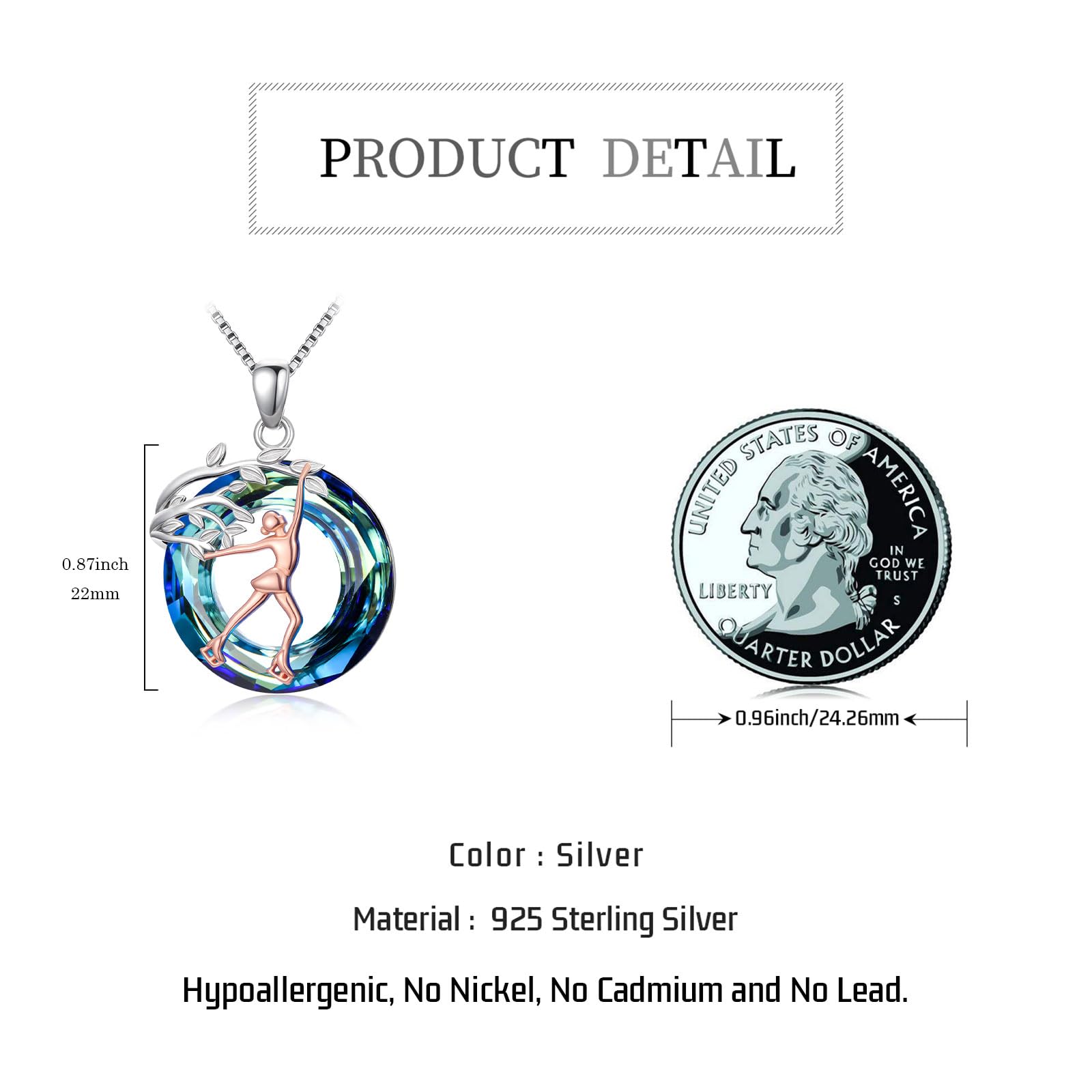 Sport/Music Necklace for Women 925 Sterling Silver Crystal Pendant Tree of Life Jewelry Gifts for Sport Players