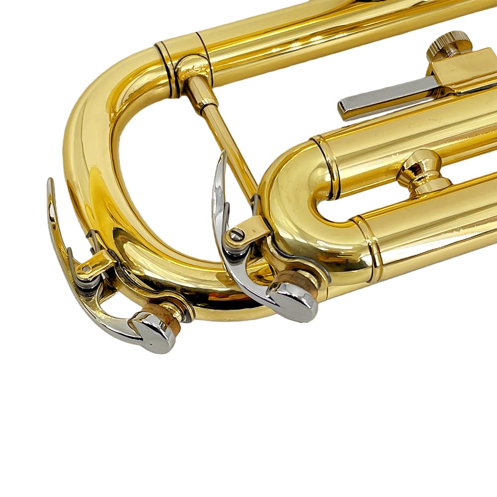 Bb Trumpet for Beginners – Standard B Flat Brass Instrument with 7C Mouthpiece, Hard Case & Cleaning Kit, Student Trumpet for Band Practice, Lessons & Gift (Golden)