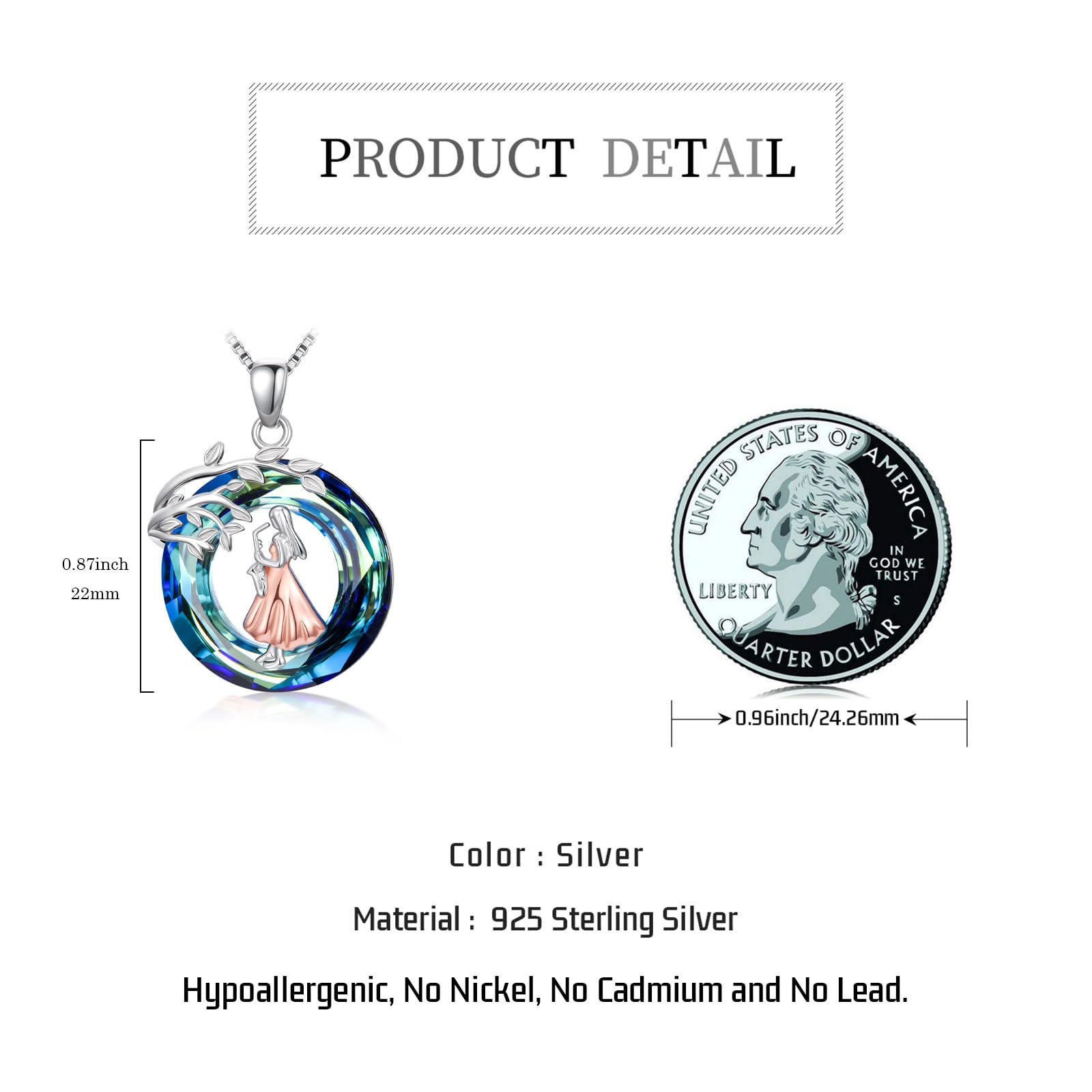 Sport/Music Necklace for Women 925 Sterling Silver Crystal Pendant Tree of Life Jewelry Gifts for Sport Players