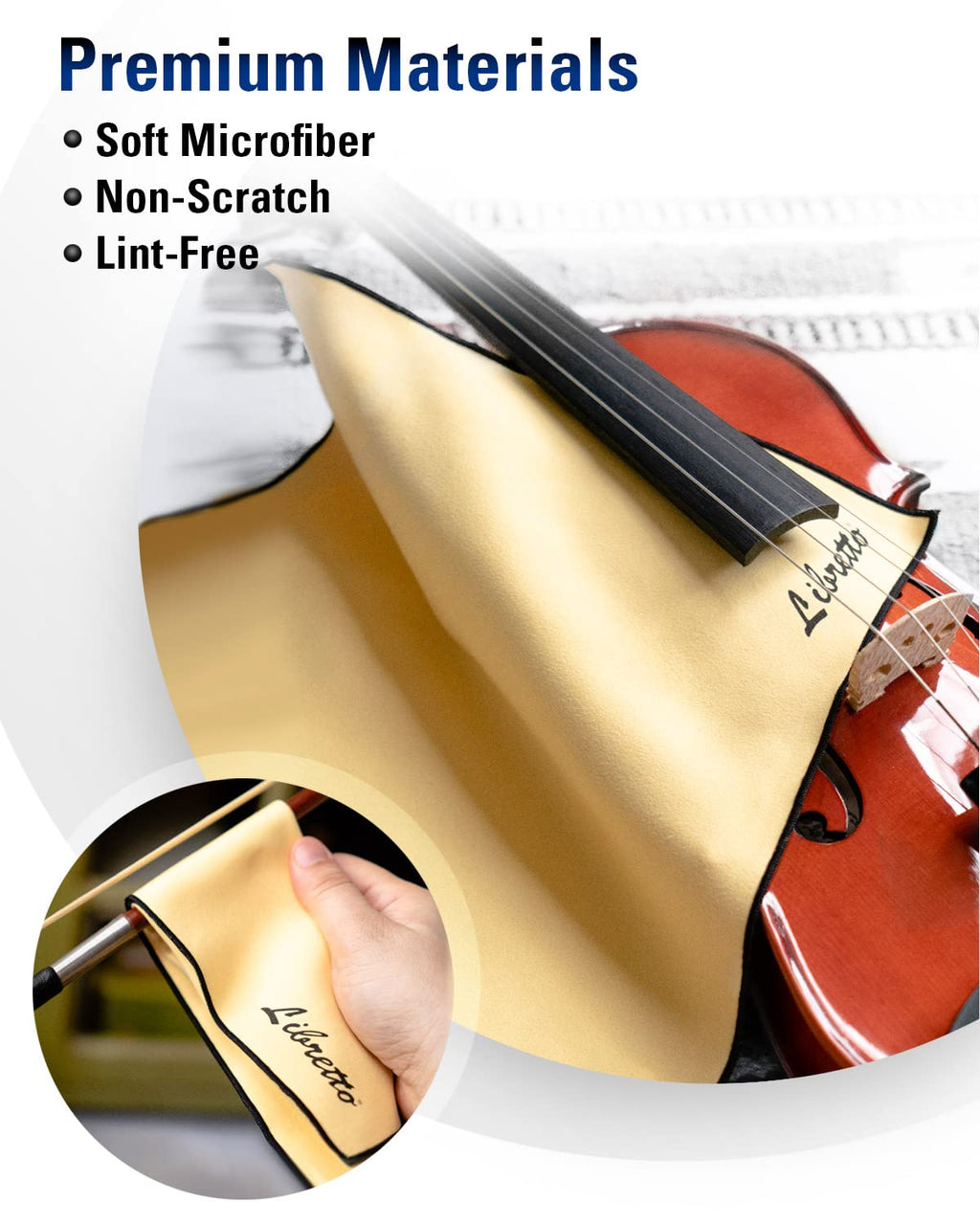 Libretto Microfiber Polish Cloth, 3 Useful Sizes in 1 Pack, Violin and Cello Cleaning & Polishing Products, Blue, Lint-Free, Super Soft, Gift, for Piano, Guitar, Ukulele, Trumpet, Saxophone, Laptop