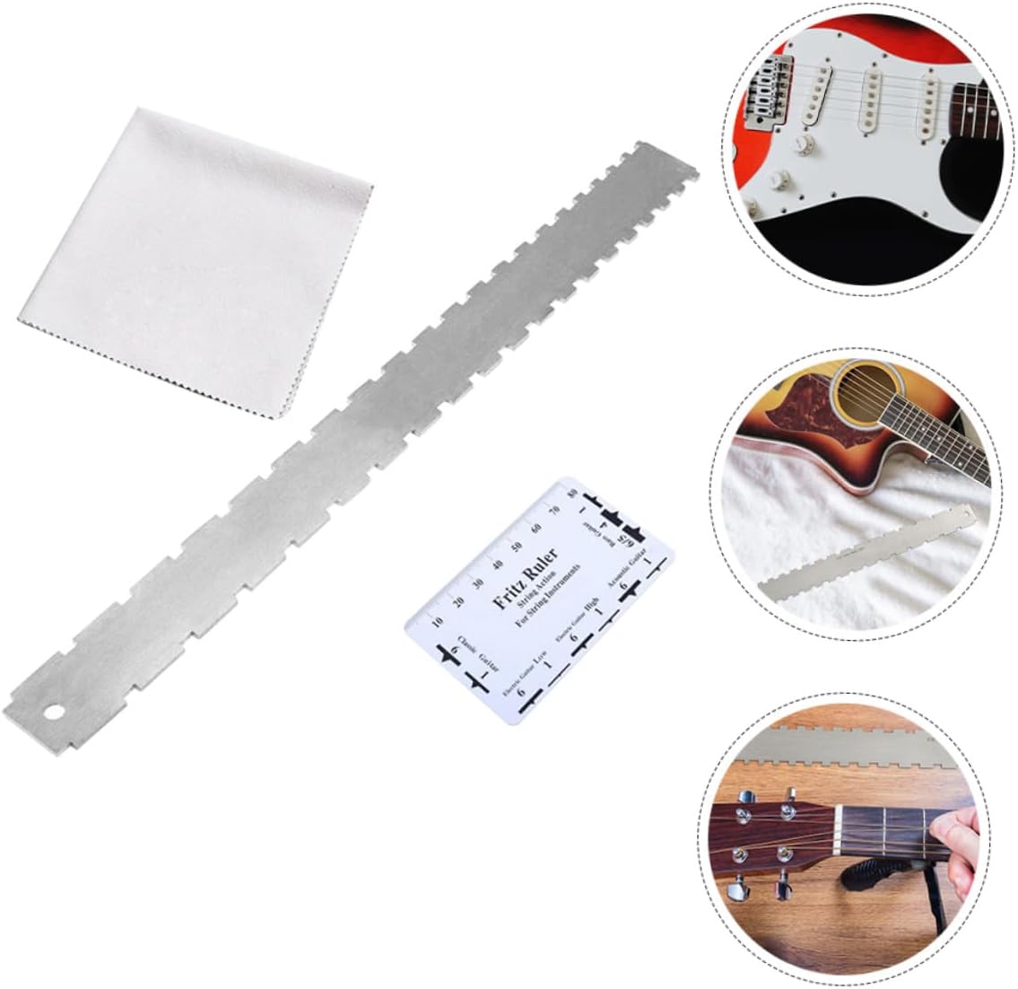 Guitar Neck Straight Edge Luthier Measuring Tool Notched Design String Action Gauge for Electric Guitars