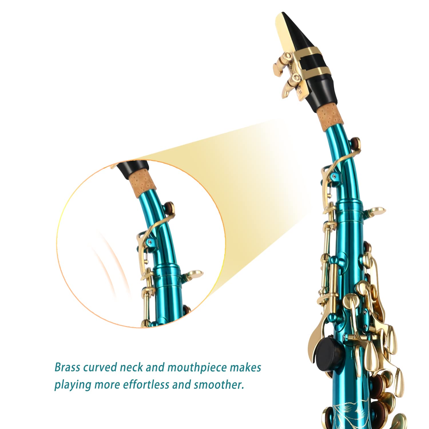 EASTROCK Soprano Saxophone Curved Bb Flat Black Sax Instruments for Beginners Intermediate Players with Carrying Case,Mouthpiece,Pads,Reed,Cleaning kit,neck Strap,White Gloves