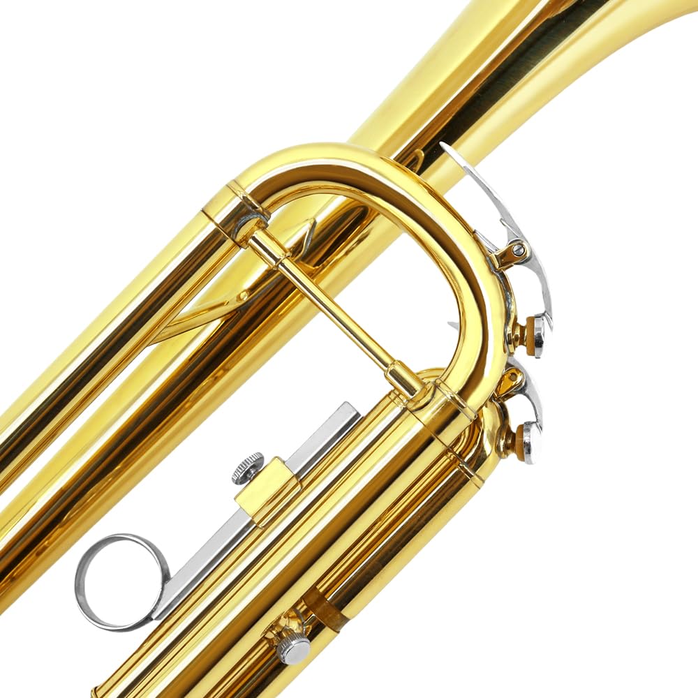 Bb Trumpet for Beginners – Standard B Flat Brass Instrument with 7C Mouthpiece, Hard Case & Cleaning Kit, Student Trumpet for Band Practice, Lessons & Gift (Golden)