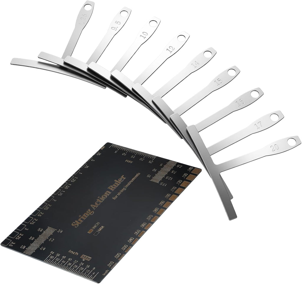 10 Pcs High Contrast Luthier Set up Tools Guitar Luthier Tools 9 Pcs Understring Guitar Radius Gauge and 1 String Action Height Gauge Ruler Measuring Tool Kit for Guitars Bass Setup Accessory
