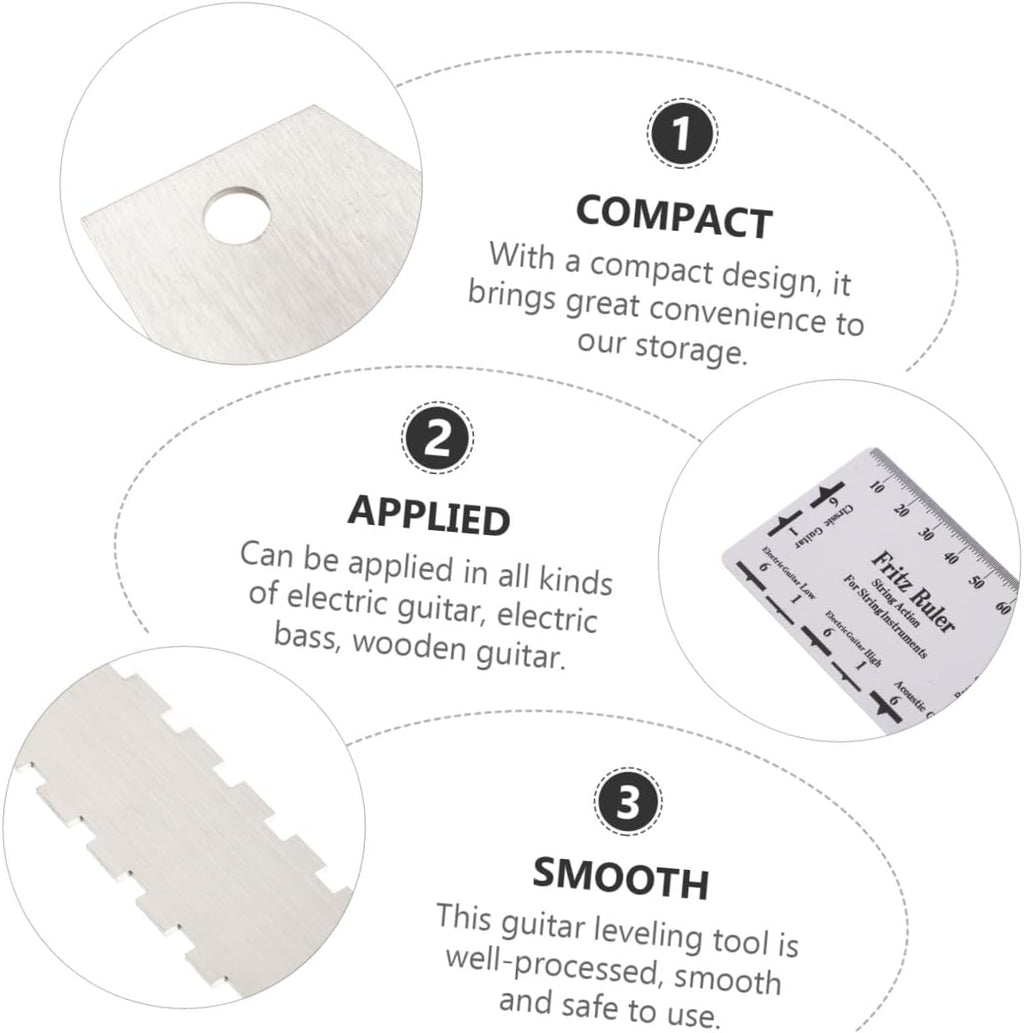 3Pcs Guitar Leveling Ruler Set with Notched Straight Edge Electric Bass Fret Rocker Measuring Tool for Guitar Neck Fretboard Action Adjustment