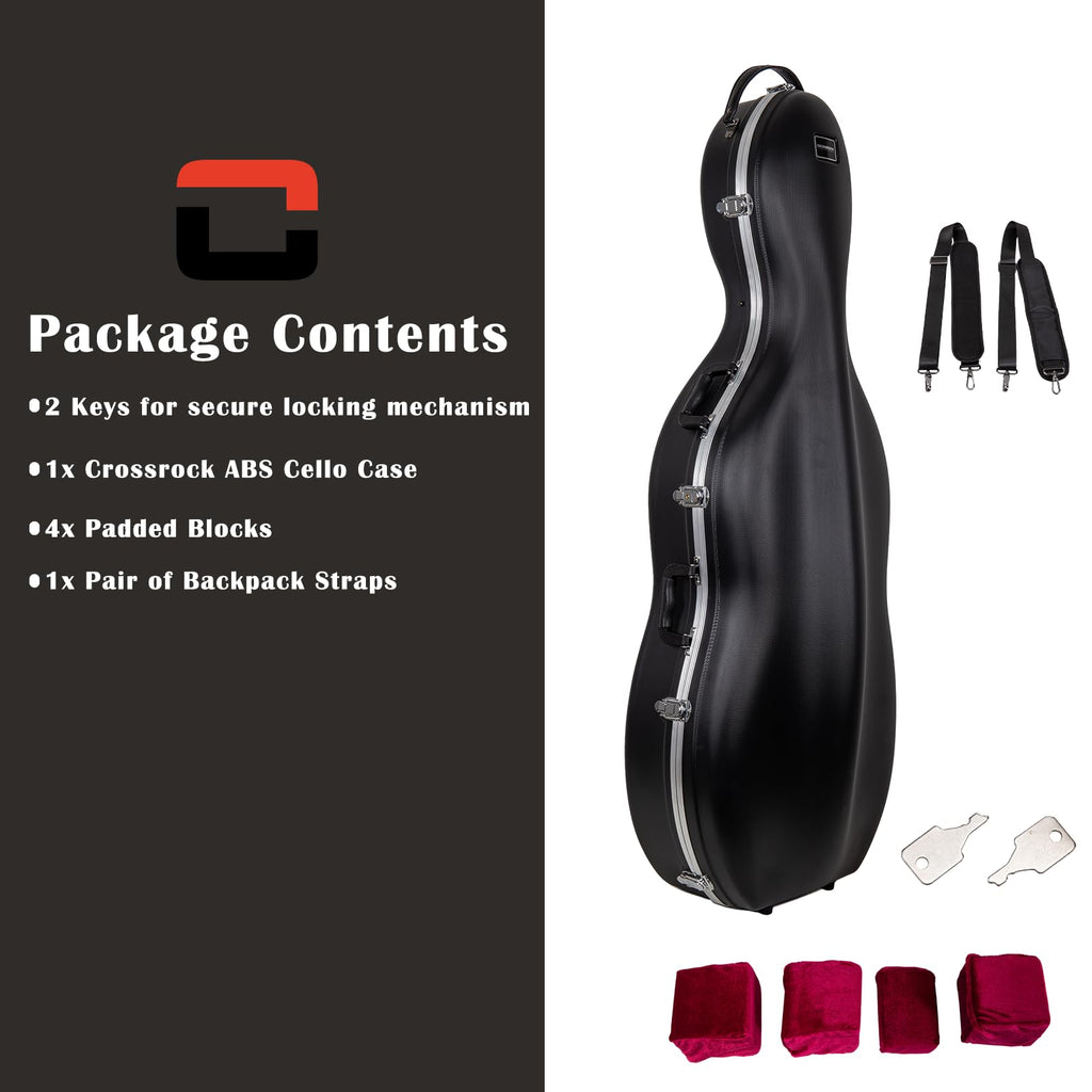 Crossrock 4/4 & 3/4 Cello Case with Wheels | Matte Mint Blue ABS Shell, Wine Red Velvet Interior, Backpack Straps – New Mold Design – (CRA870CEFMB)