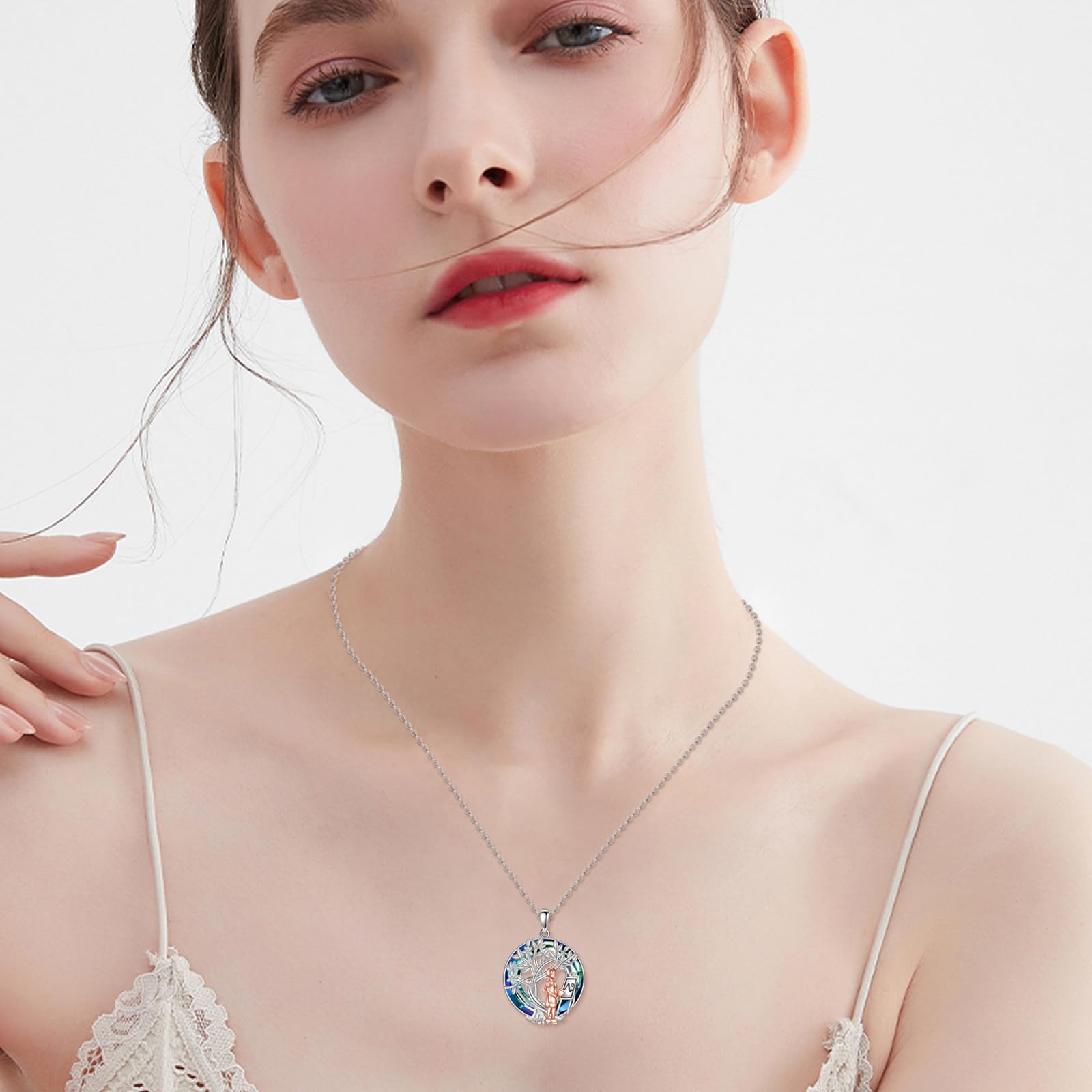 YFN Tree of Life Necklace Sterling Silver Crystal Jewelry Graduation Birthday Gifts for Women