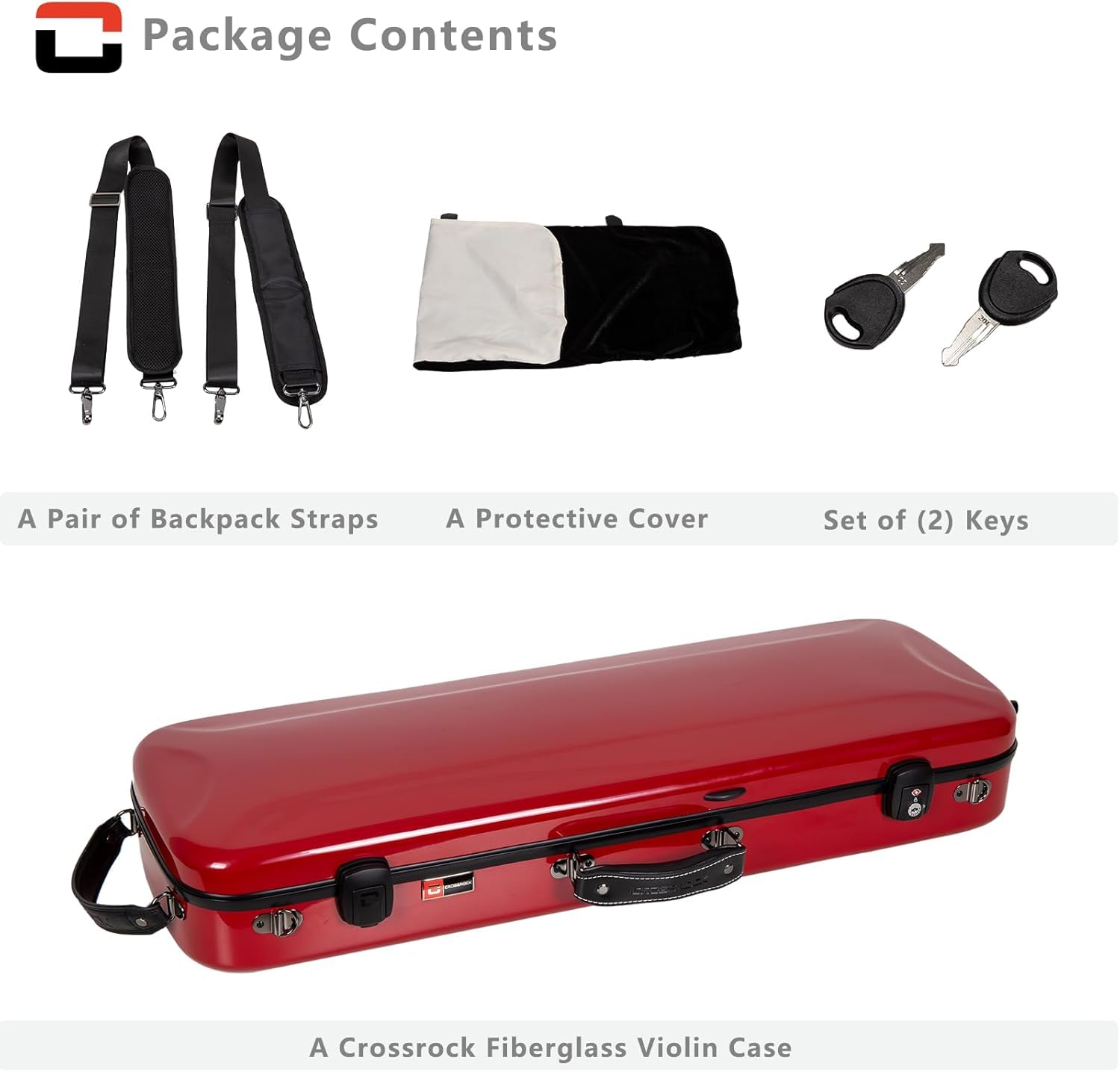 Crossrock Fiberglass Double Violin Case fits Two 4/4 Full-Size Violins- Includes TSA lock, Protective Blanket, Hygrometer, Removable Shoulder Straps- Milky White (CRF2020DVMW)