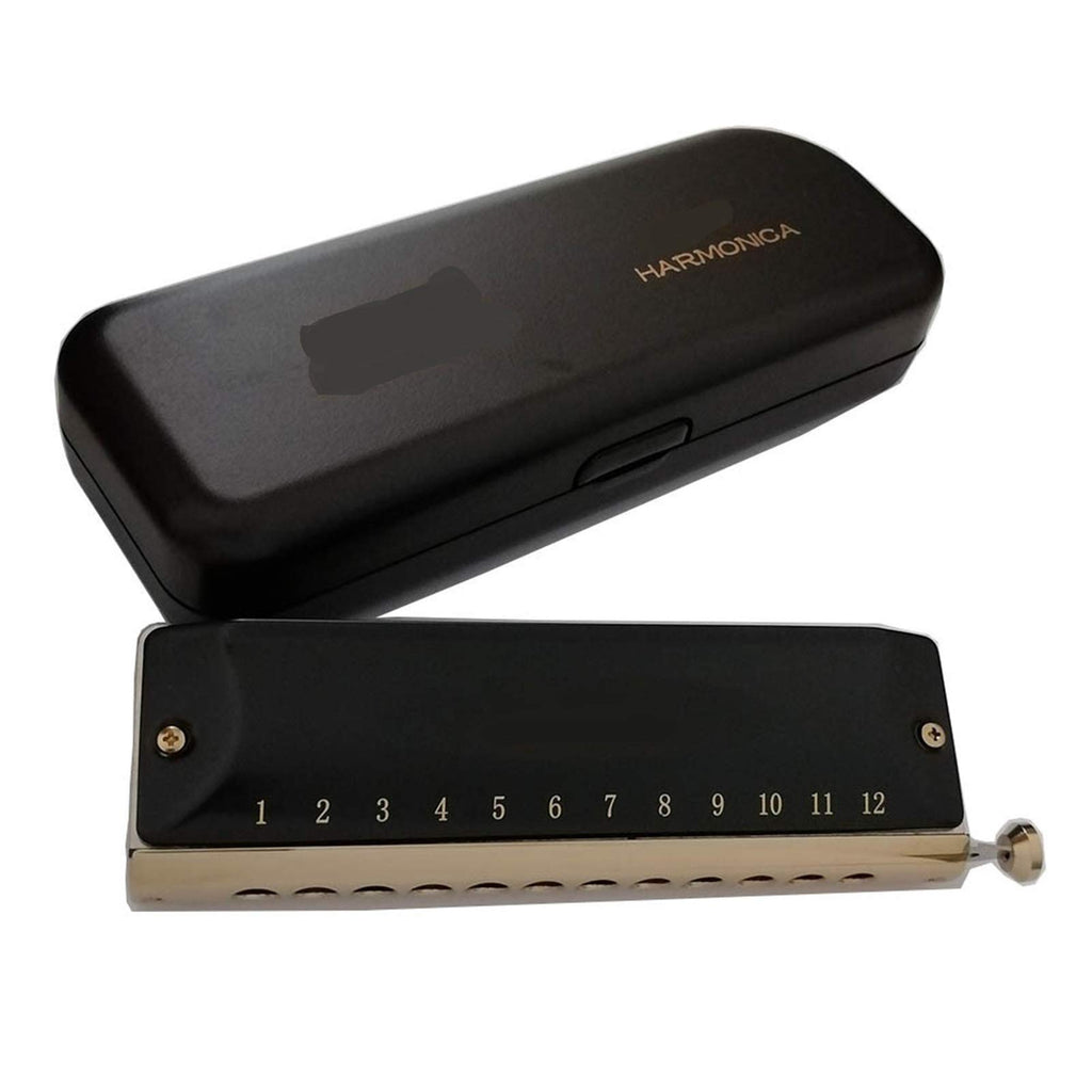 Chromatic Harmonica 12 16 Holes Mouth Organ Instrumentos Key C Phosphor Bronze Reeds Professional Musical Instruments (Color : QM Y1664BK1)