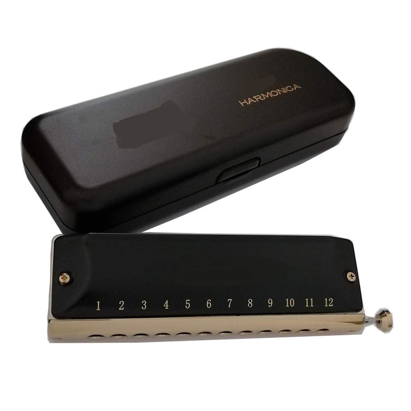 Chromatic Harmonica 12 16 Holes Mouth Organ Instrumentos Key C Phosphor Bronze Reeds Professional Musical Instruments (Color : QM Y1664BK1)