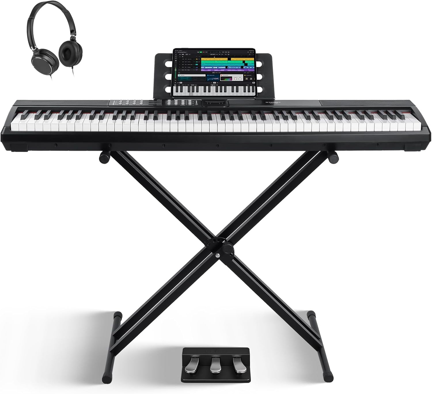 STRICH 88 Keys Weighted Keyboard with Sustain Pedal, Hammer-Action Digital Piano, 2x15W Built-In Speakers, Full-size Electric Piano Keyboard Supports USB-MIDI/Wireless Connect, White, SDP-120