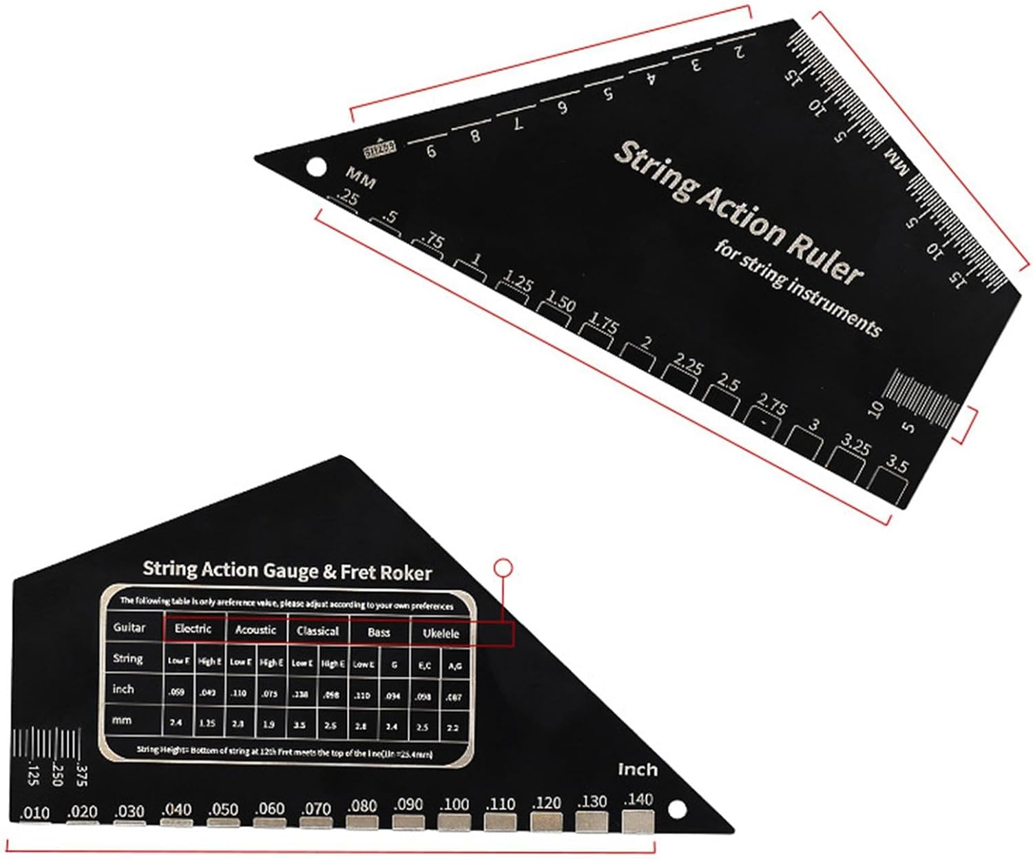 Stainless Steel Strings Action Ruler Guitar Setup Gauge Tool, Portable Luthier Tool for String Instruments, Electric Guitar, multifunctional