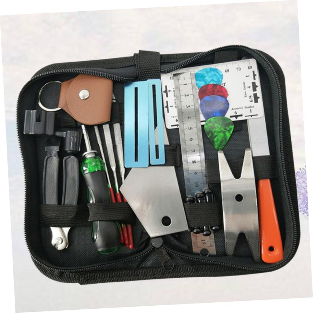 Hemoton 24pcs Guitar Repair Tool Kit Includes String Cutter Action Ruler Fret Files and Accessories for Electric and Classical Guitars Essential Maintenance