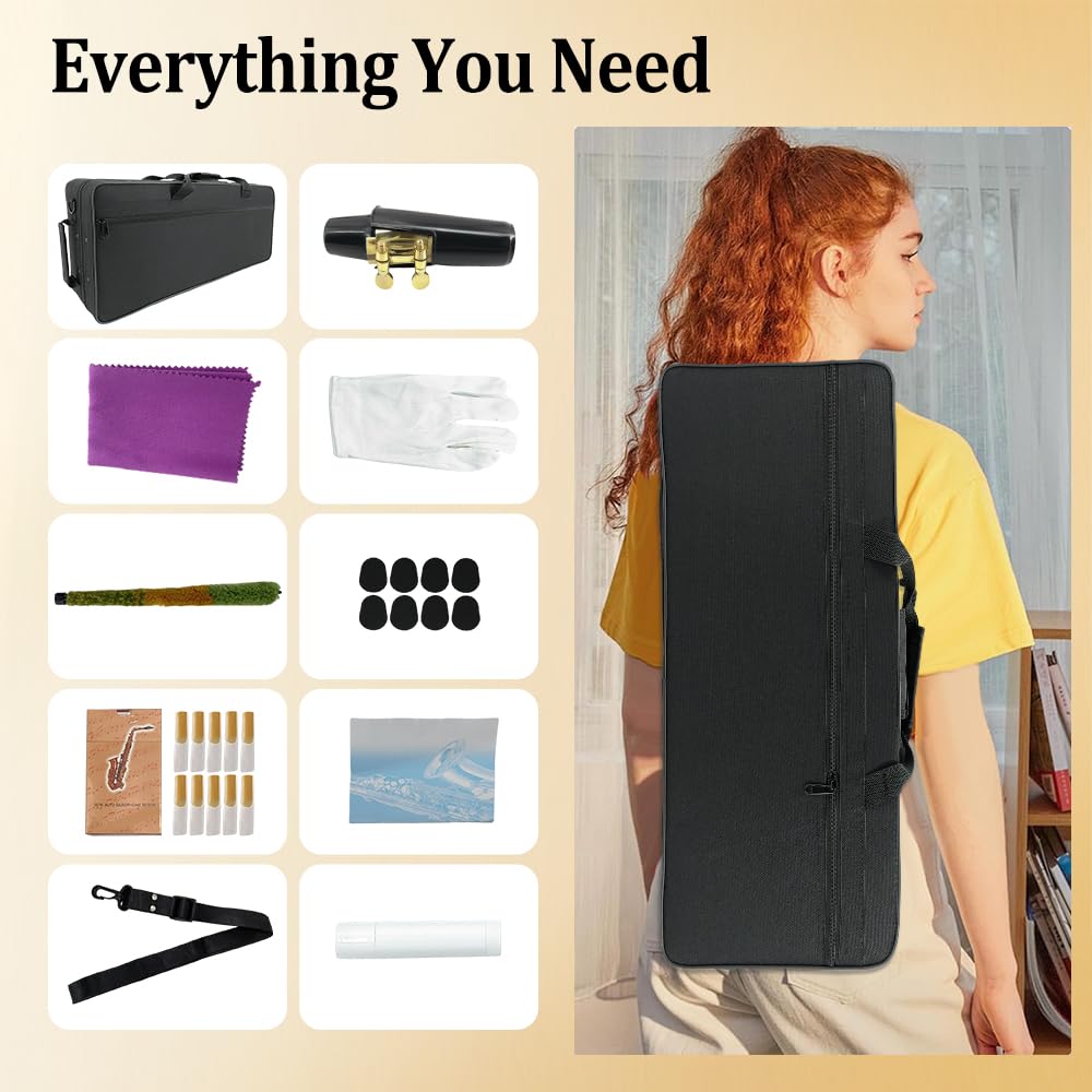 Yinfente Eb Alto Saxophone For Beginners Adult,Saxophone Student,E Flat Alto Sax Full Kit With Reeds,Pads Cushions,Hard Carrying Case,Cleaning Cloth & Rod,Mouthpiece,Gloves,Neck Strap Gold
