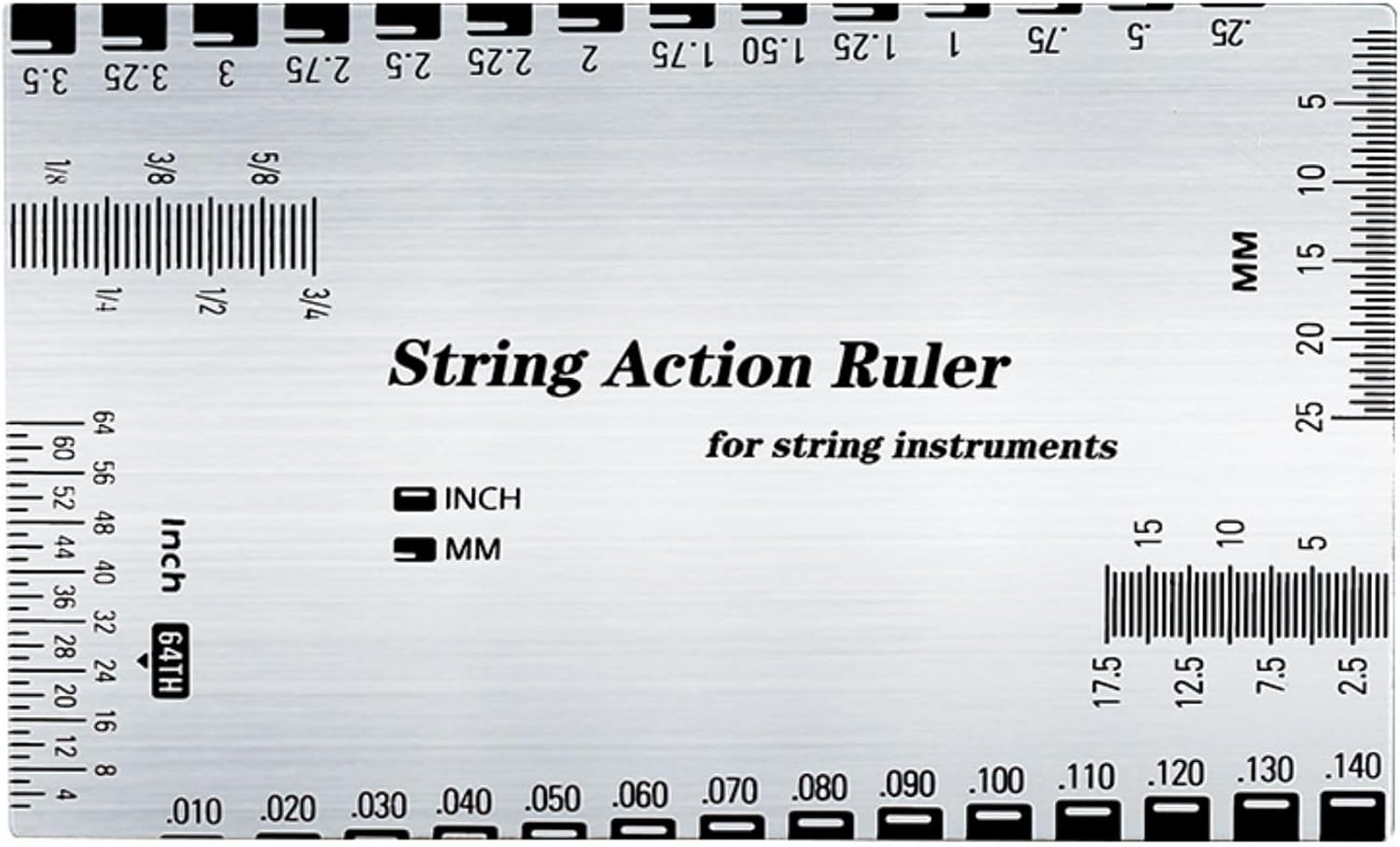 Guitar String Action Ruler, Stainless Steel String Gauge Measuring Tool with Inch & MM Scale for Electric Acoustic Guitar Bass, Precision Luthier Tool with Instruction Manual