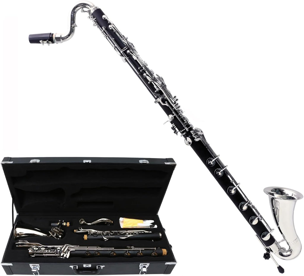 Vetimobato Advance Bass Clarinet Low C Bb Key Clarinet with Case Professional Level Easy blowing Nickel Plated keys (Low C Bb Key)