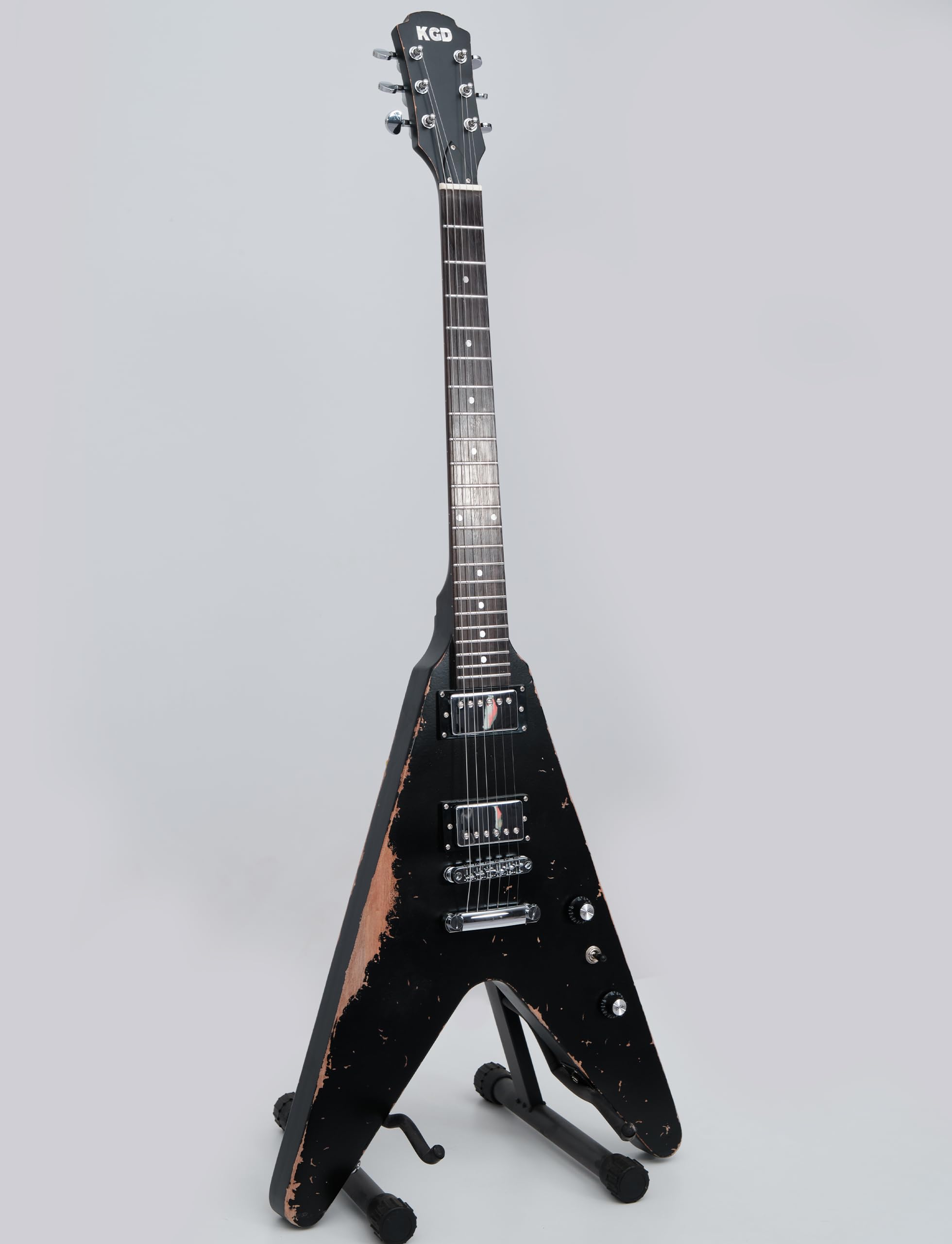 KGD Relic V Electric Guitar,Mahogany Body and Neck,Rosewood Fingerboard,Bone Nut,6-String Relic Heavy Metal Guitar,Professional/Electric Guitars for Adults