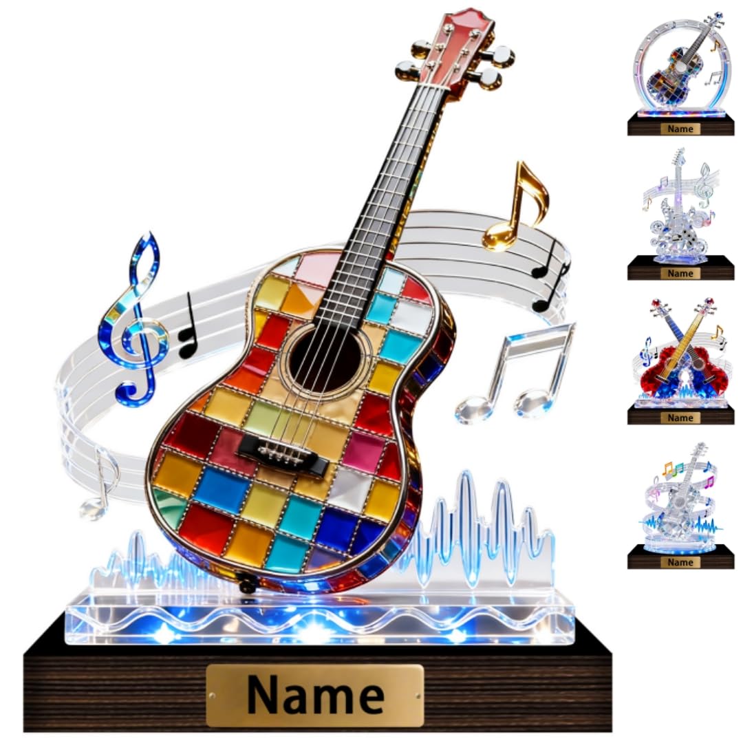 Personalized Name Violin Crystal Desktop Ornaments for Club Bedroom Office Custom Music Theme Stained Glass Acrylic Tabletop Plaque 2D Flat Electric Cello Figurine Sculpture for Violinist Cellist