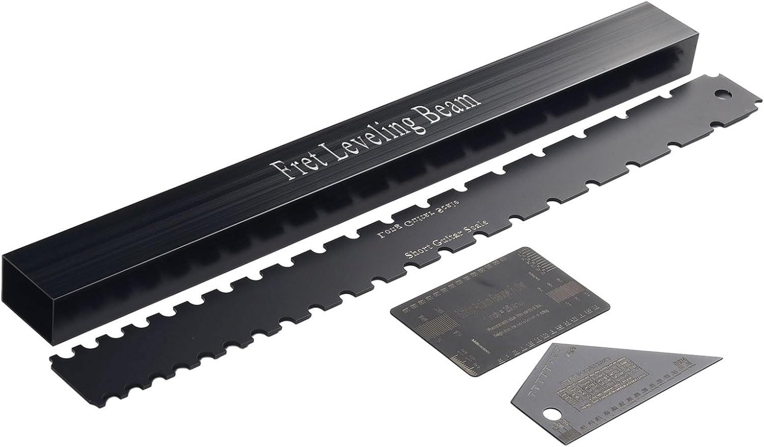 Guitar Luthier Tools Set 4 Piece Stainless Steel Fret Leveling Beam Neck Notched Straight Edge String Action Ruler Fret Rocker Black Precision Guitar Maintenance Repair Kit