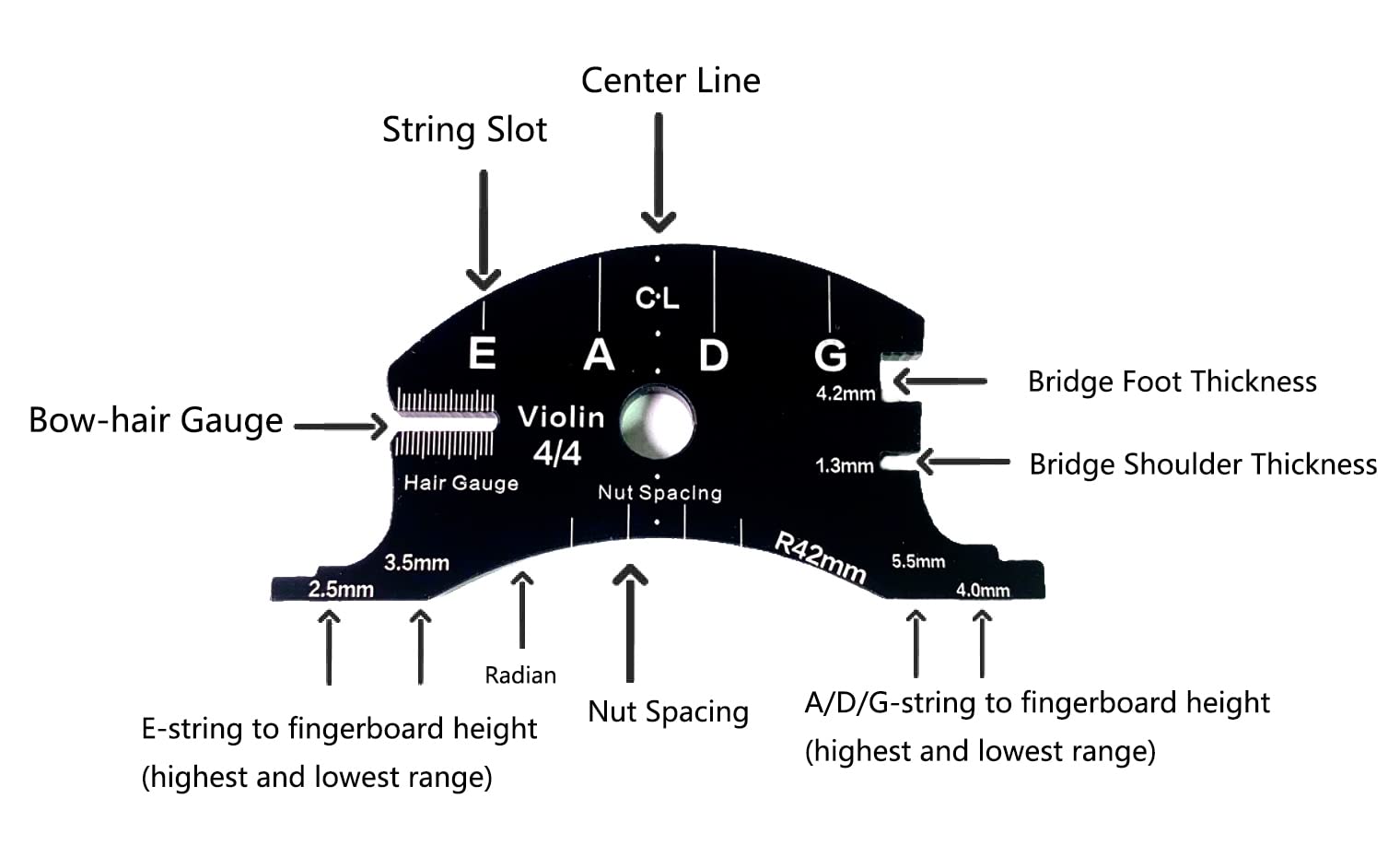 4/4 Violin Bridge Fingerboard Template Repair Reference Tool Violin Making Tools