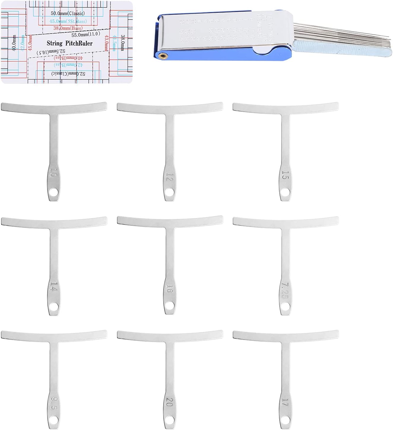 Luthier Radius Gauge Set, Guitar and Bass String Height Measuring Tool with 9 - Piece Stainless Steel Radius Templates, File & Ruler for Fretboard Setup, Neck Repair, and Action Ad