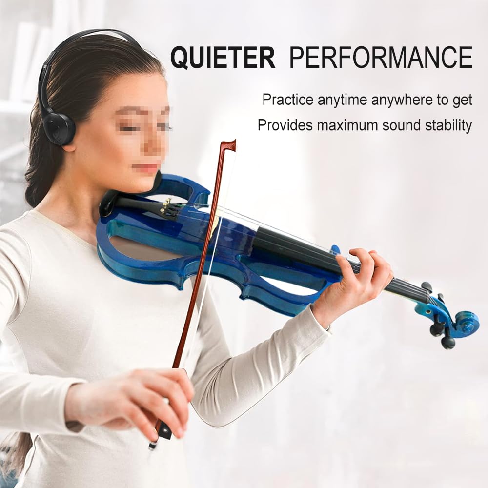 4 String Electric Viola Full 4/4 Size, Silent Practice Viola, Solid Wood Metallic Electric Violas with Ebony Fittings, Beginner Kit for Adults Teens (black)