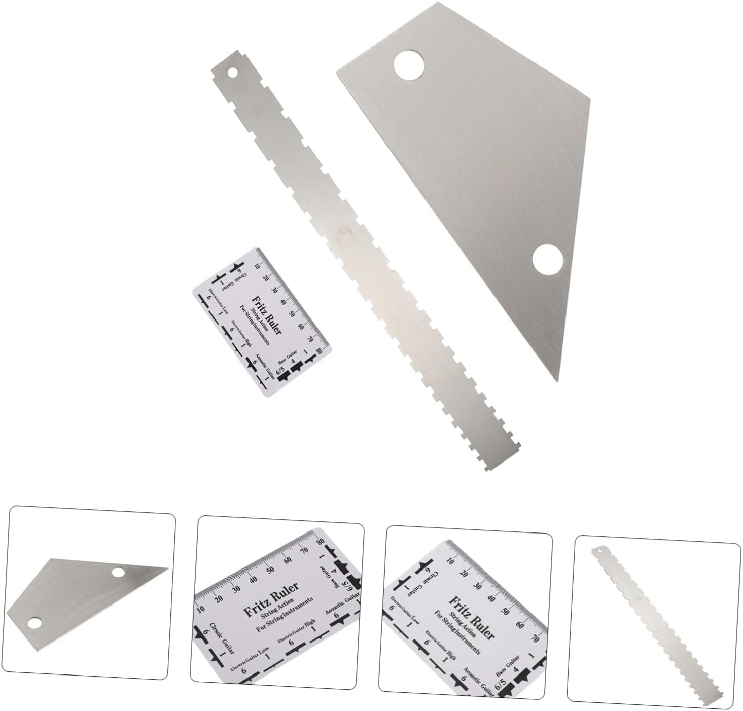 3Pcs Guitar Leveling Ruler Set with Notched Straight Edge Electric Bass Fret Rocker Measuring Tool for Guitar Neck Fretboard Action Adjustment