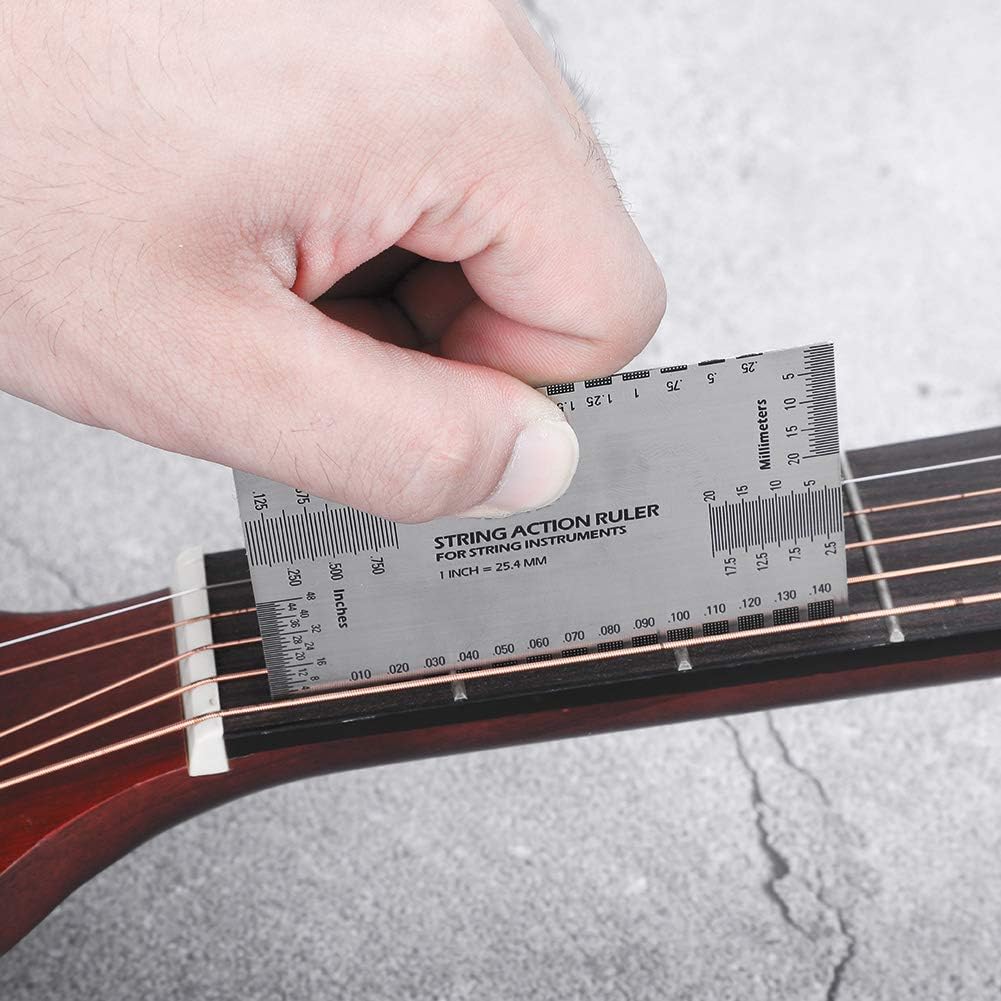 String Action Ruler Gauge, Stainless Steel String Action Ruler Guitar Setup Gauge Luthier Measuring Tool, Lightweight Stable Guitar Height Gauge Set Up Tool for Electric Bass