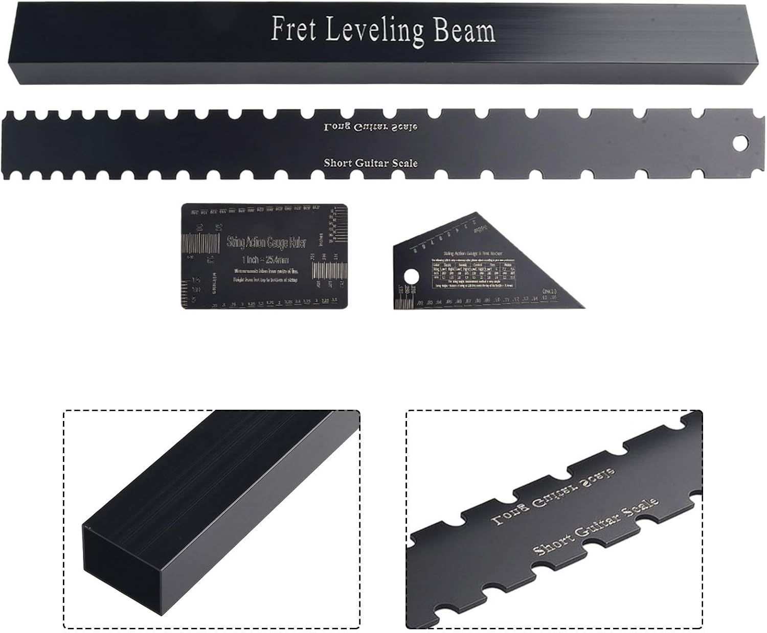 Guitar Luthier Tools Set With Notched Neck Straight Edge Fret Leveling Beam String Action Ruler And Rocker Gauge For Guitar Maintenance