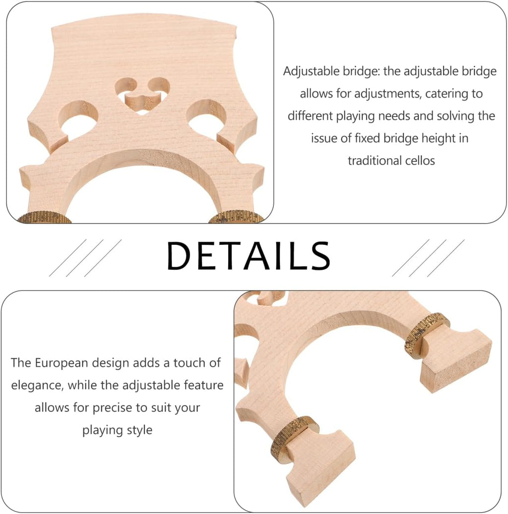 Kisangel Adjustable Maple Cello Bridge for 3/4 Cello with Low and Tall European Bridge Options Durable Instrument Accessory for School Orchestras Practice and Performance