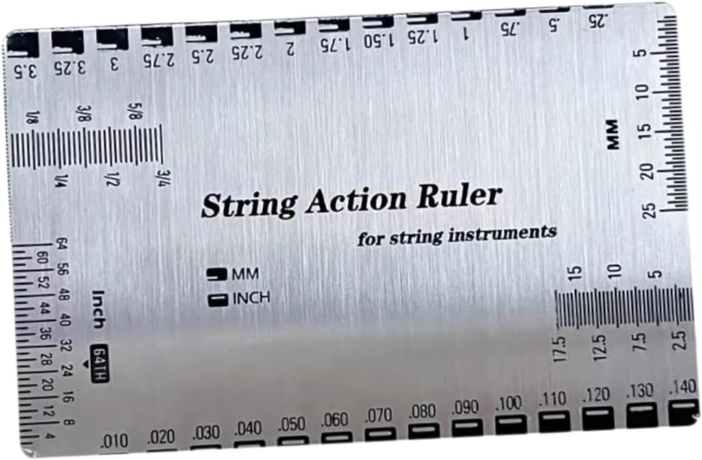 String Action Ruler Guitar Setup Gauge Tool Easy to Read Markings Compact Repairing Luthier Tool for Acoustic Guitar Mandolin, Silver