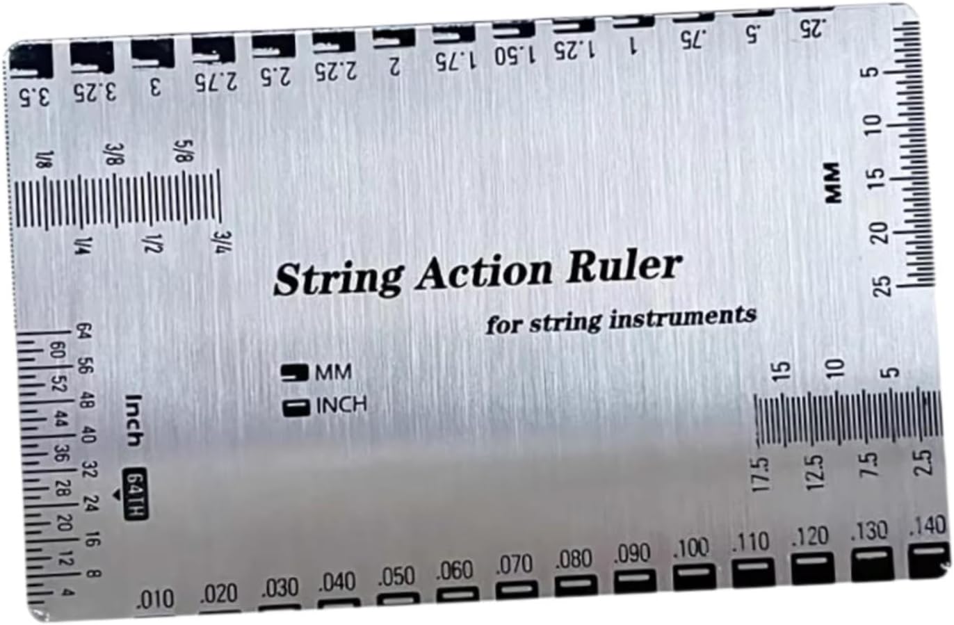 String Action Ruler Guitar Setup Gauge Tool Easy to Read Markings Compact Repairing Luthier Tool for Acoustic Guitar Mandolin, Silver