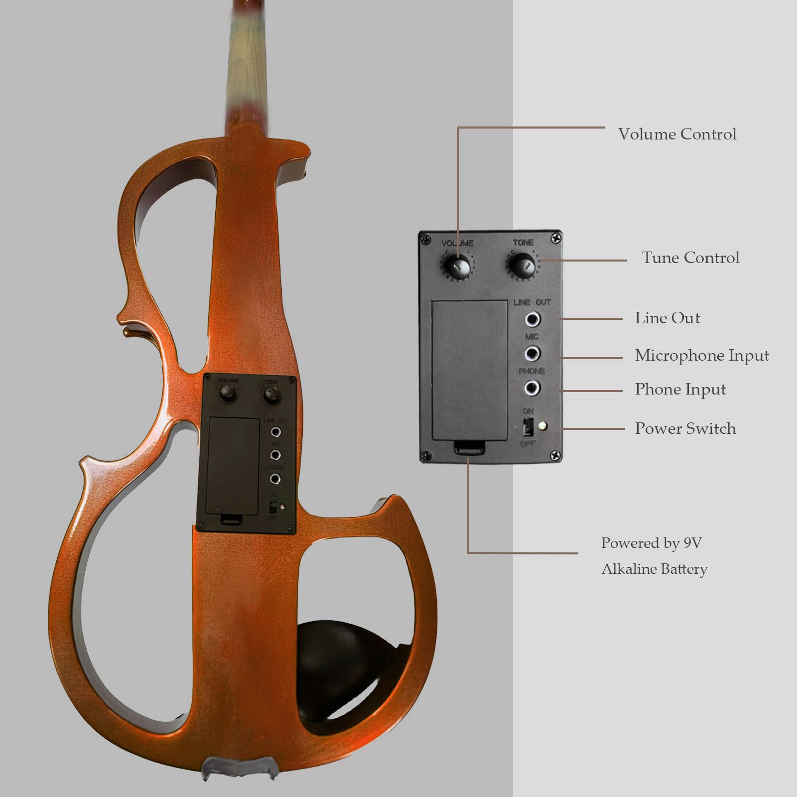 Electric Violin, 4/4 Full Size Solid Silent Fiddle with Ebony Fittings, Silent Electric Violin Kit for Beginner Students (Mahogany)