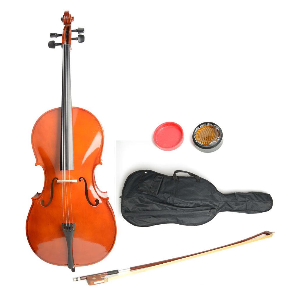 Vasitelan Full-Size Cello, Beginner Cello 4/4, Acoustic Cello Kit with Portable Bag, Bow, Bridge, Rosin, String Musical Instruments (Black)